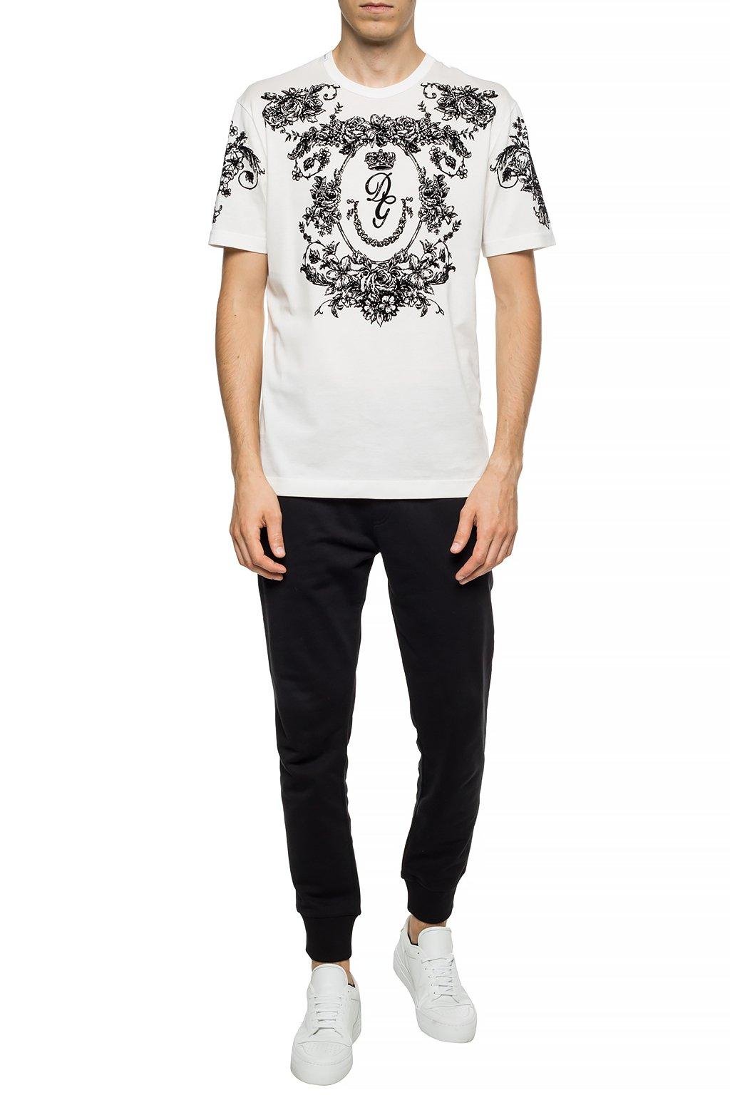 Dolce & Gabbana Cotton Flocked Dg Floral Print T-shirt in White for 
