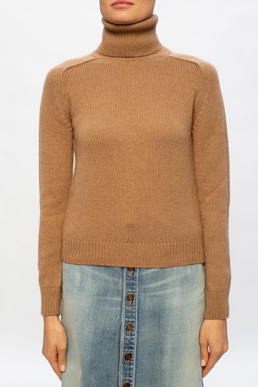 Saint Laurent Rib-knit Turtleneck Sweater in Brown - Lyst