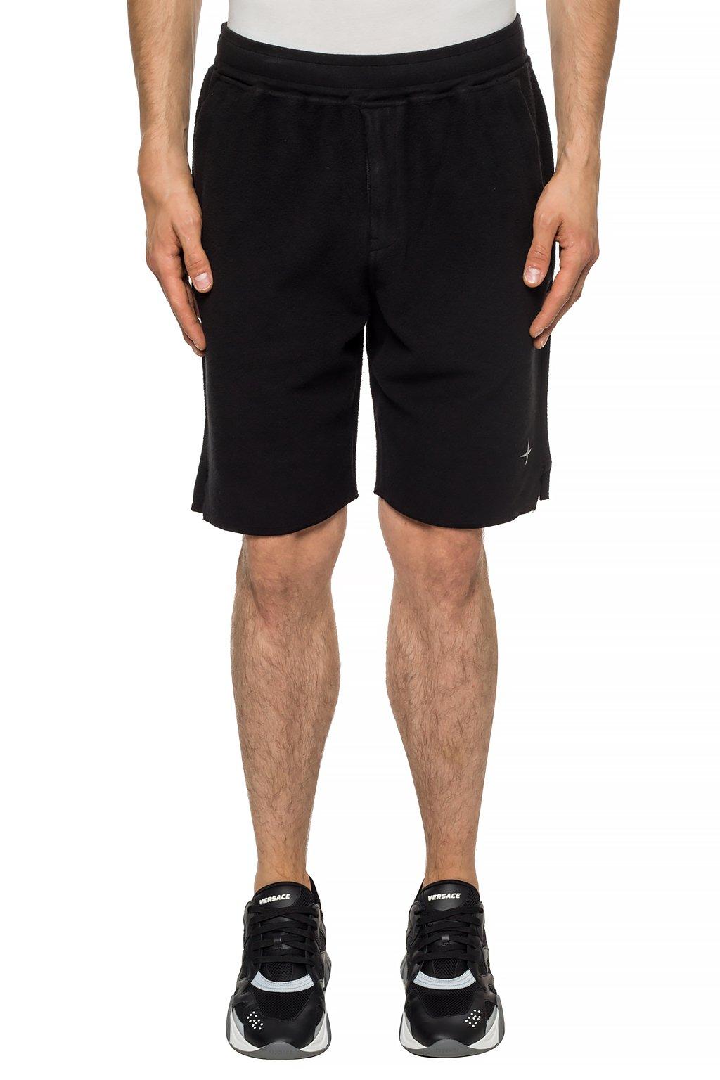 Stone Island Cotton Branded Sweat Shorts in Black for Men - Lyst
