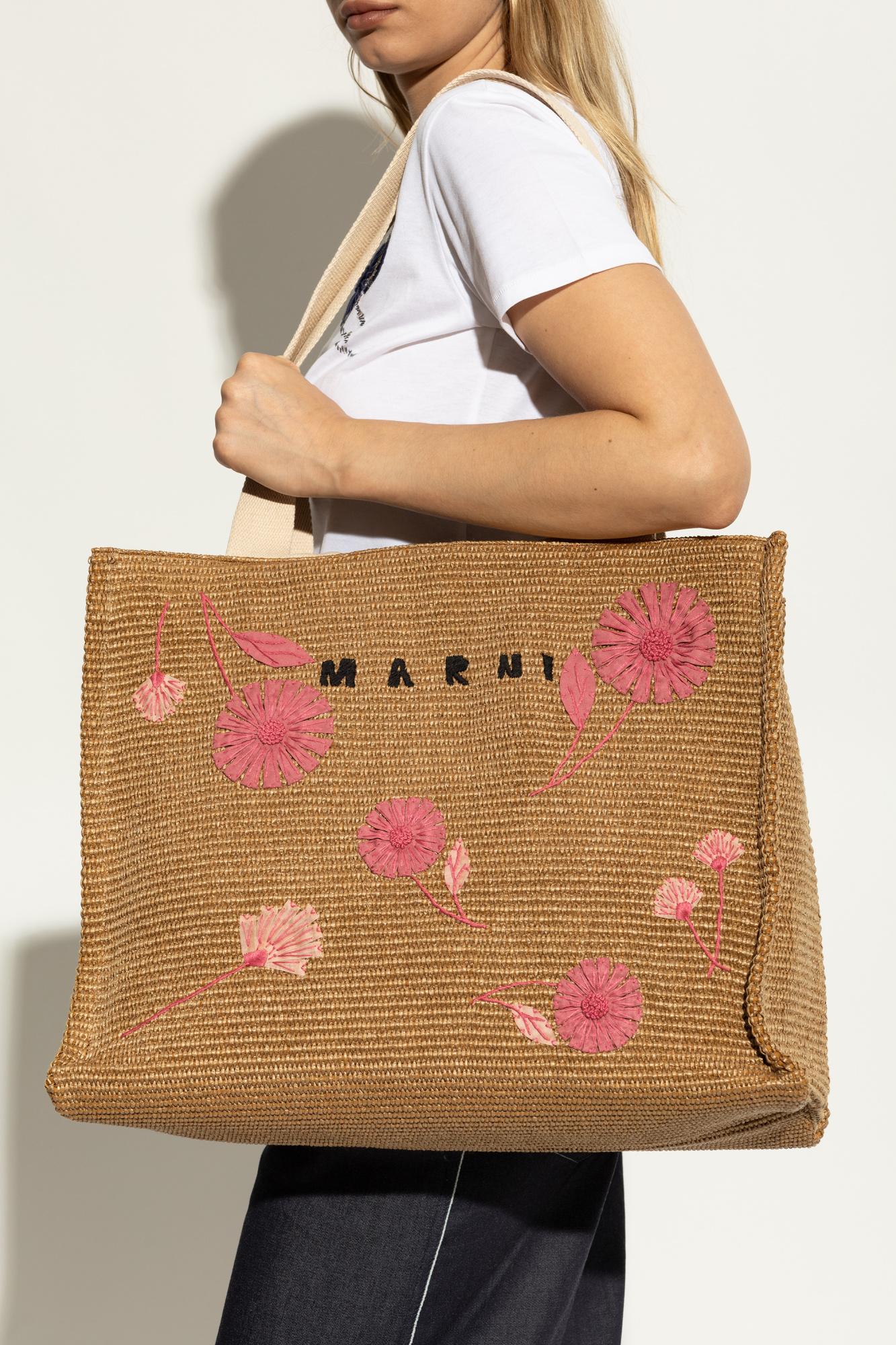【関税＆送料込み】Marni White Tote White raffia-effect Small Tote Bag | Marni