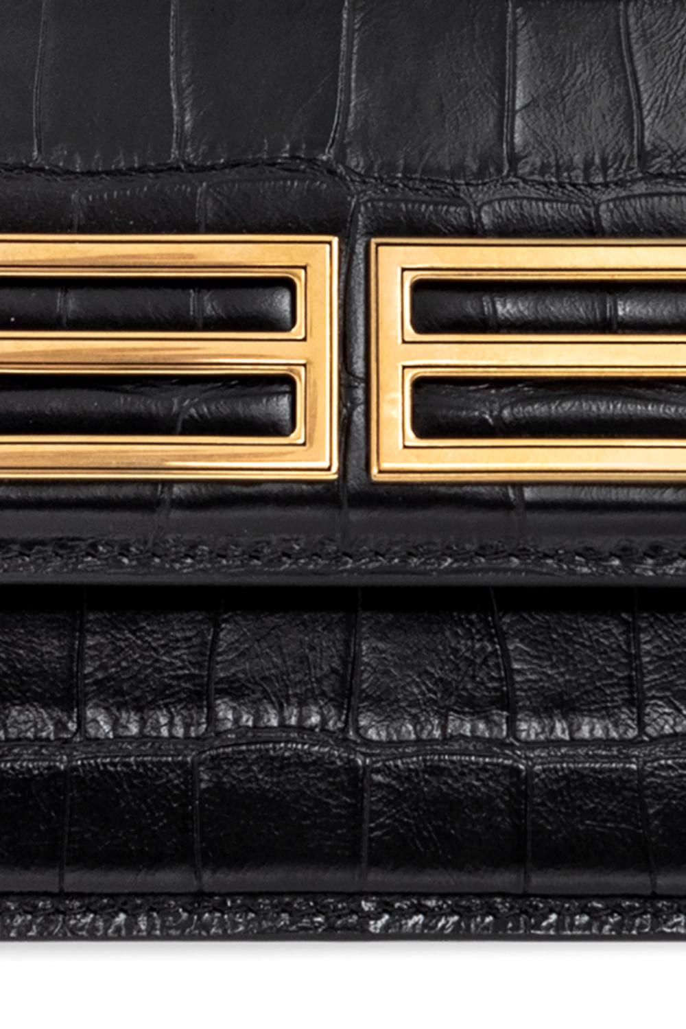 Balenciaga XS Gossip BB Logo Leather Shoulder Chain Bag Black/Gold