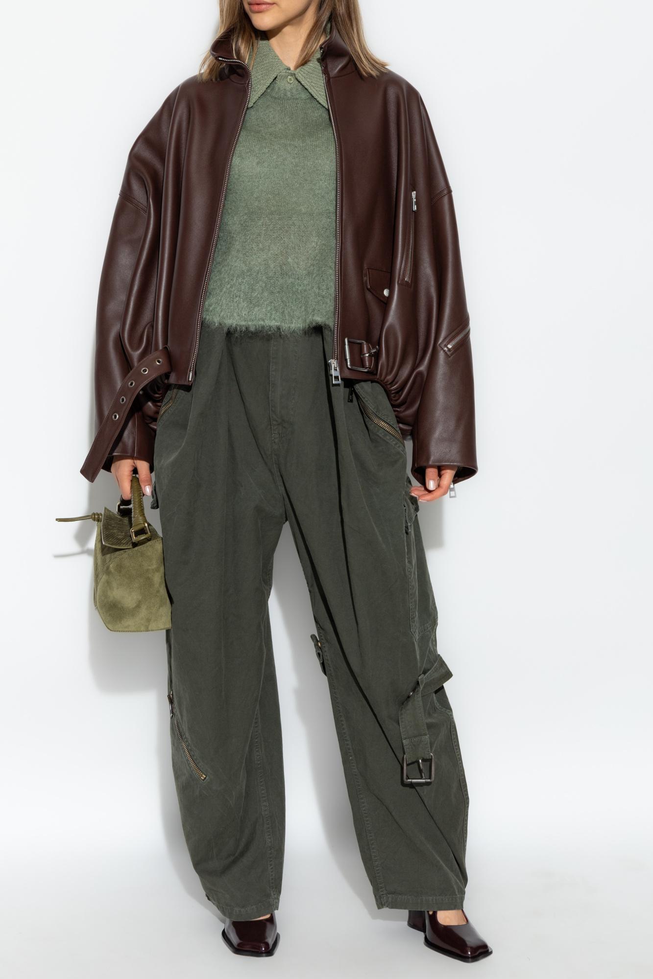 Loewe Oversized Leather Zip-Up Jacket With Belt in Brown | Lyst