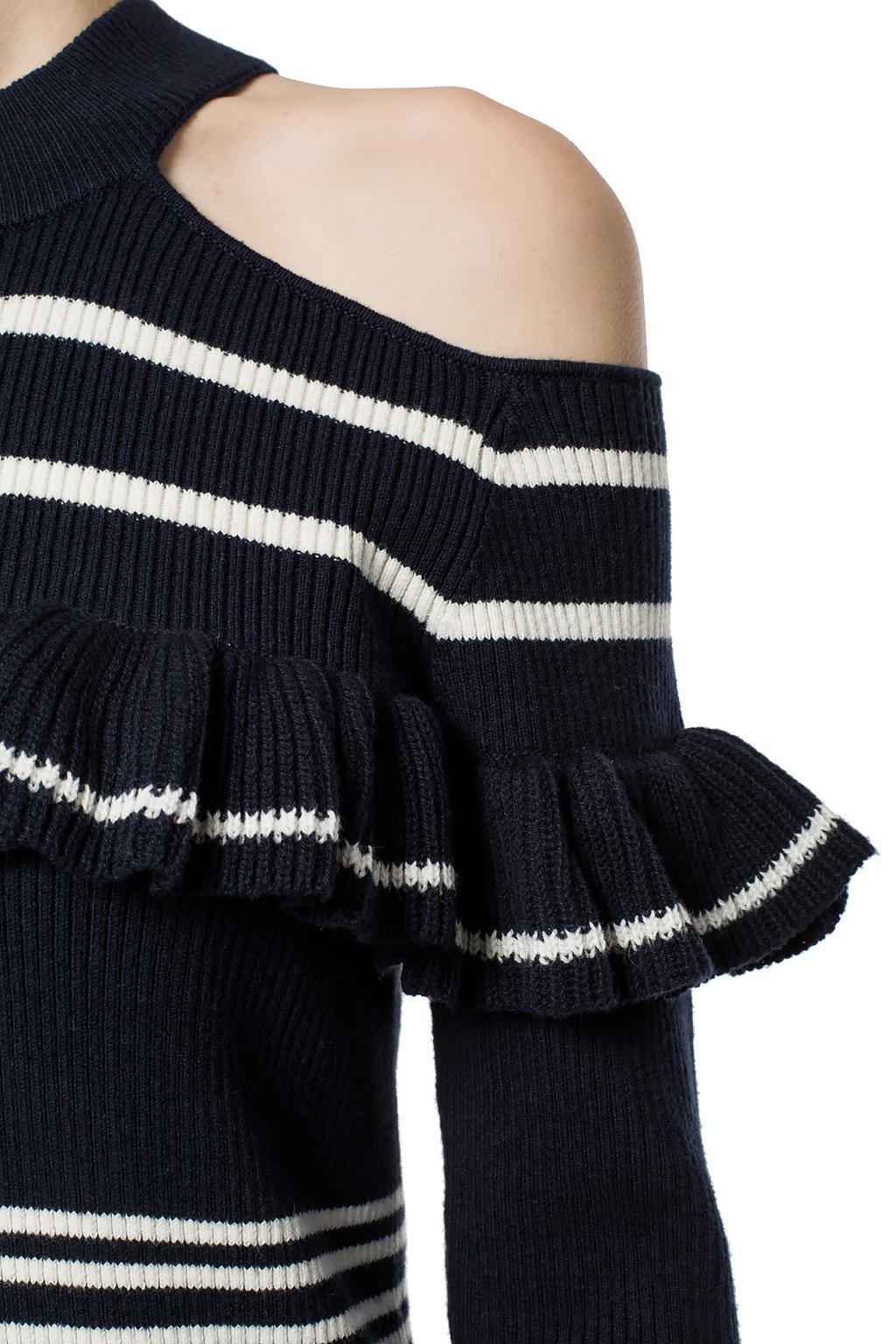 Self-Portrait Cotton Striped Frill Knit Dress in Navy & Ivory (Blue) - Lyst