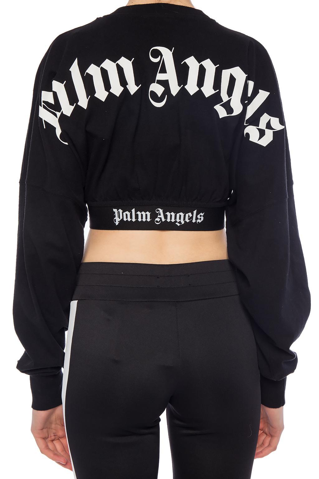 Palm Angels Long Sleeve Crop Top in Black | Lyst