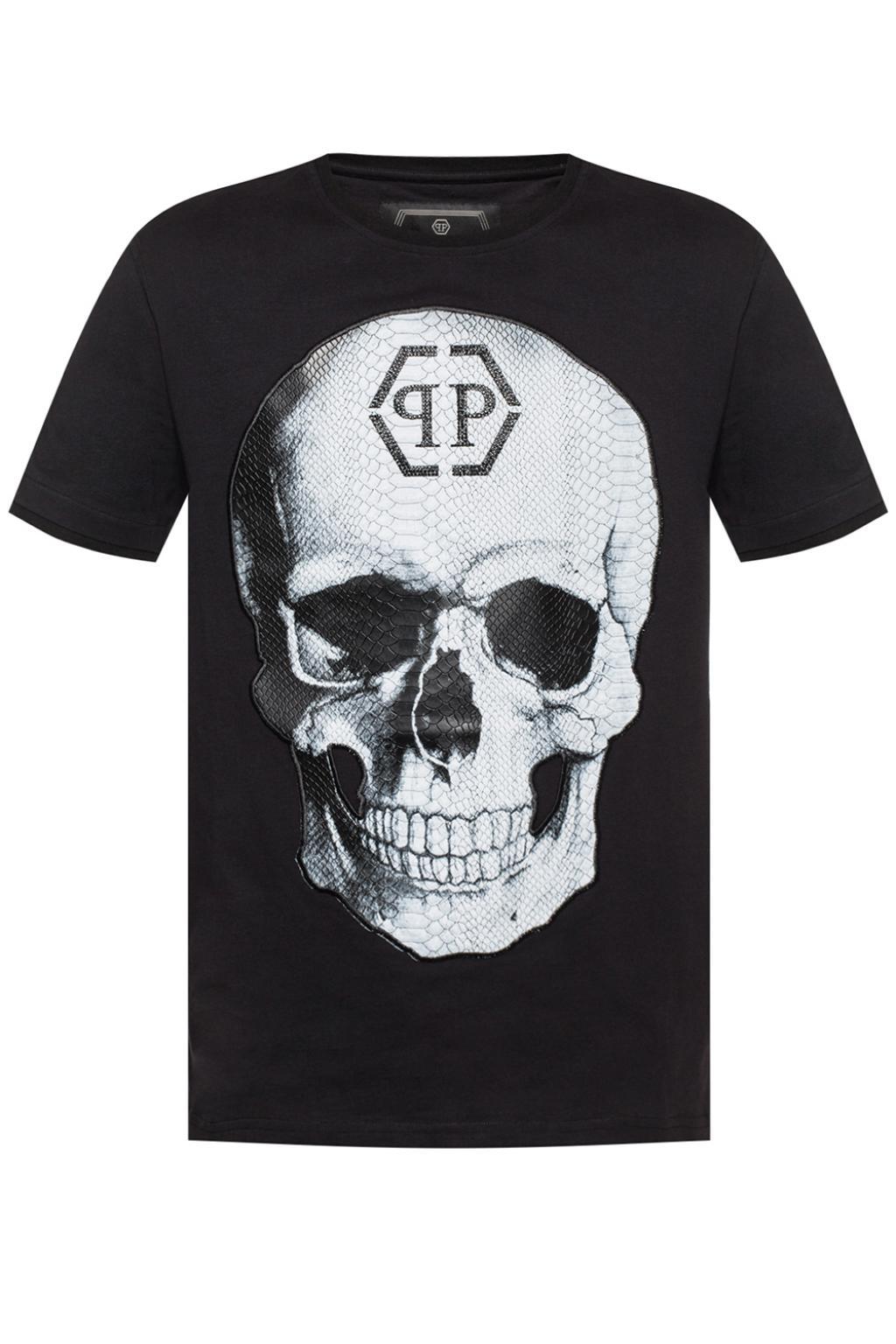 Philipp Plein Cotton Skull Motif T-shirt in Black for Men - Lyst