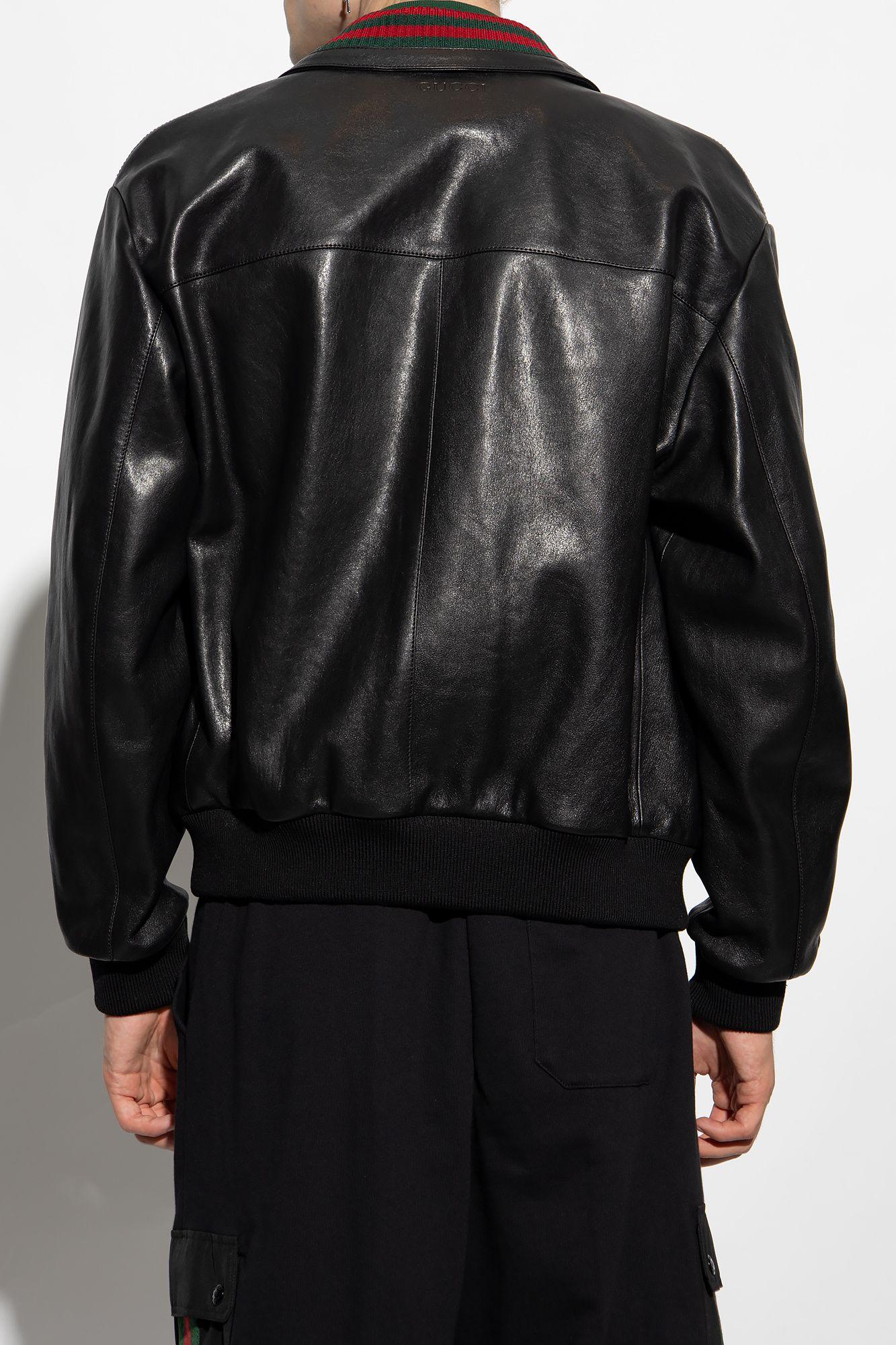 Gucci Web-collar Leather Bomber Jacket - Farfetch