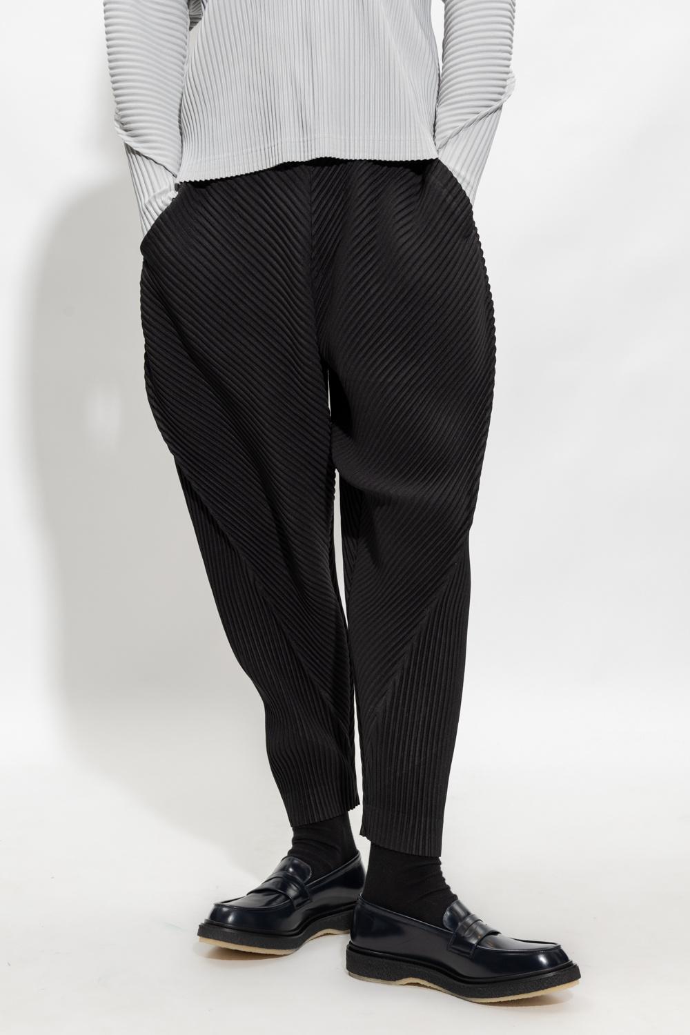 Homme Plissé Issey Miyake Ribbed Trousers With Wide Legs in Black for Men