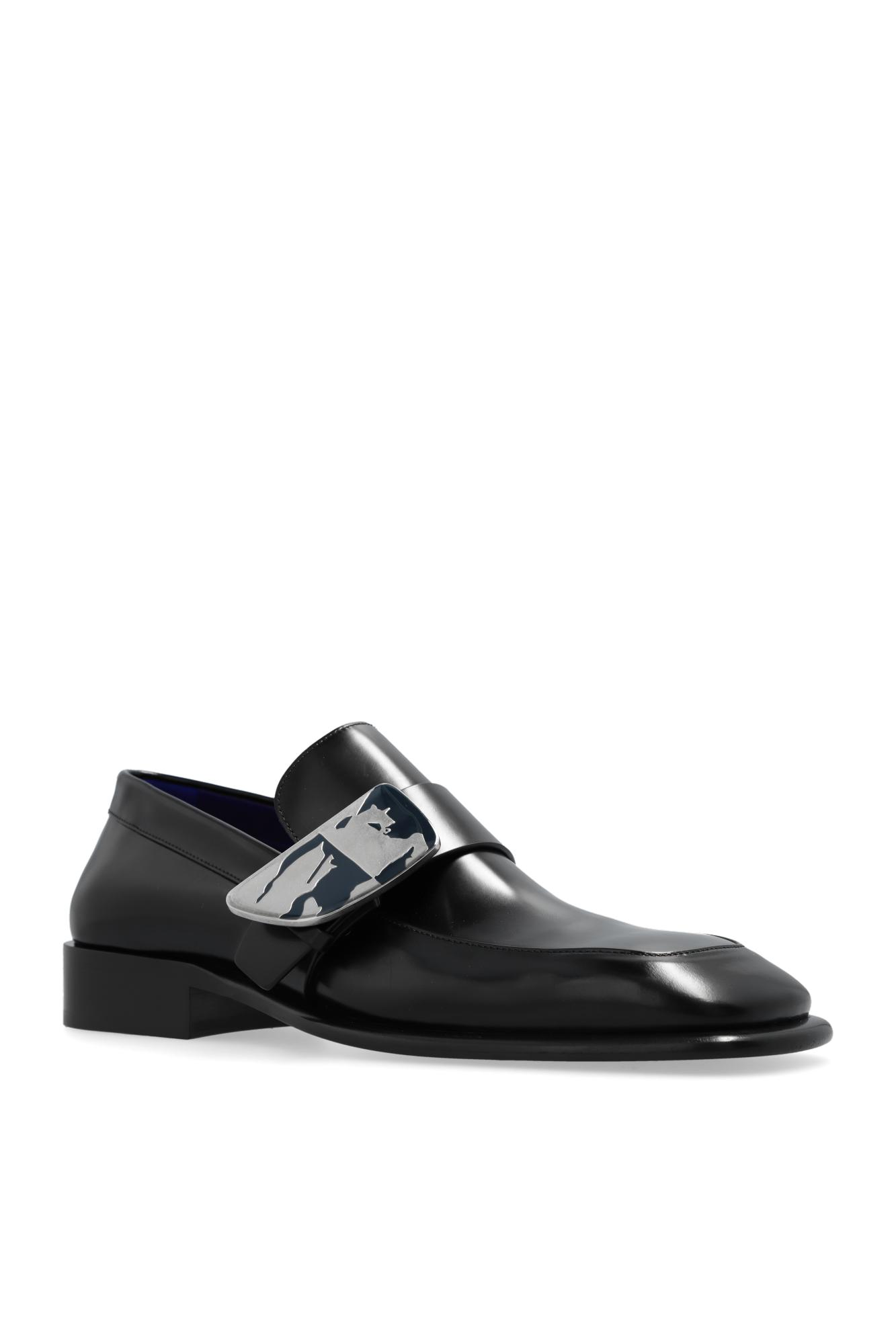 Burberry Black Leather Slip-On Loafers with Blue Interior and Silver Zip. Burberry Cadet Grained Calf Leather Penny Loafers | Neiman  main image 2