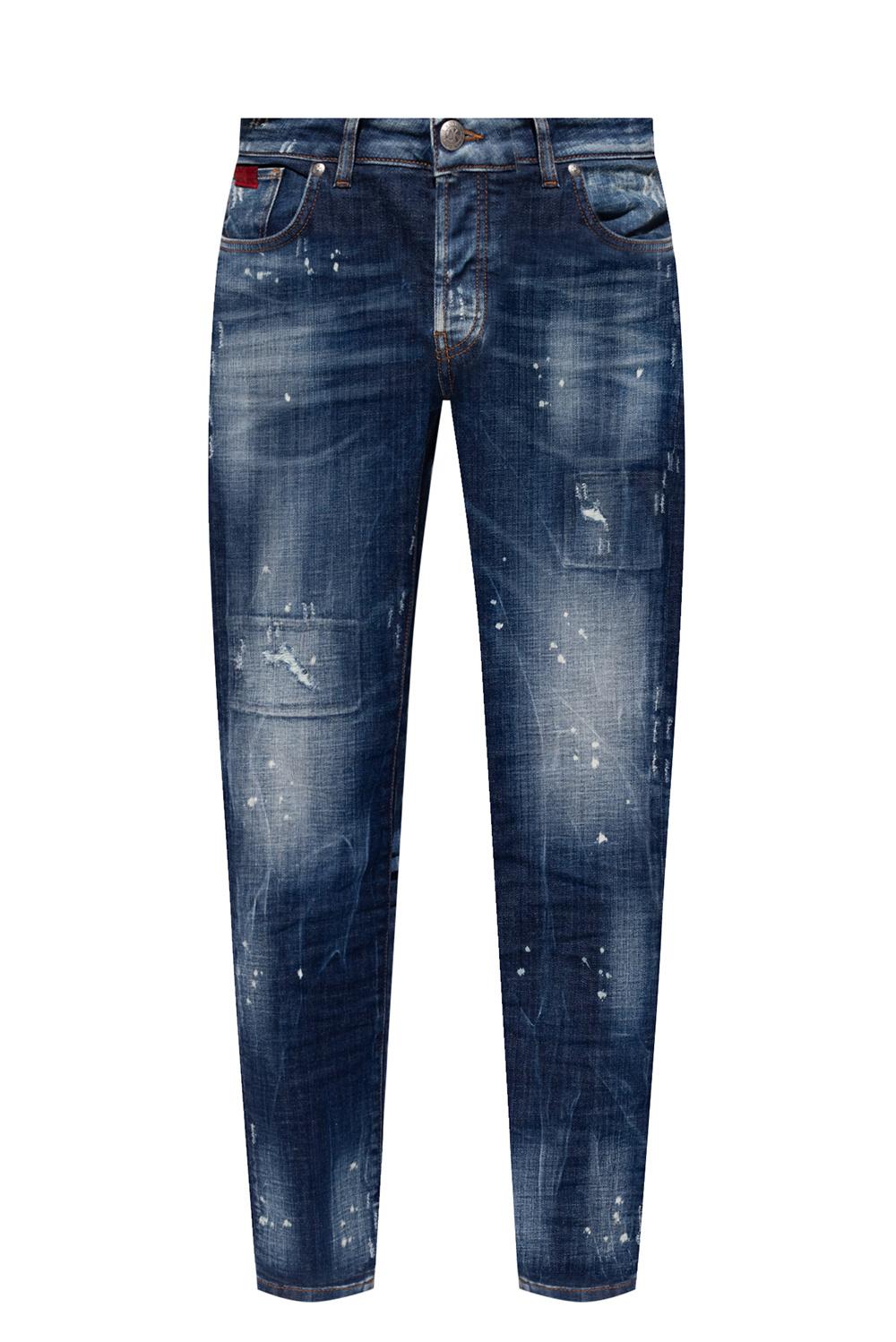 John Richmond Denim Distressed Jeans Navy Blue For Men Lyst