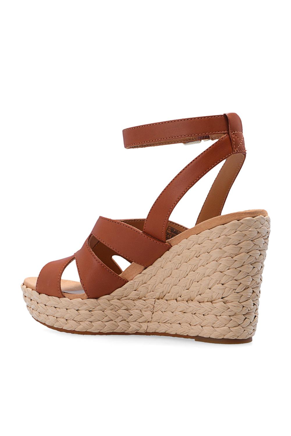 UGG Leather 'careena' Wedge Sandals in Brown | Lyst