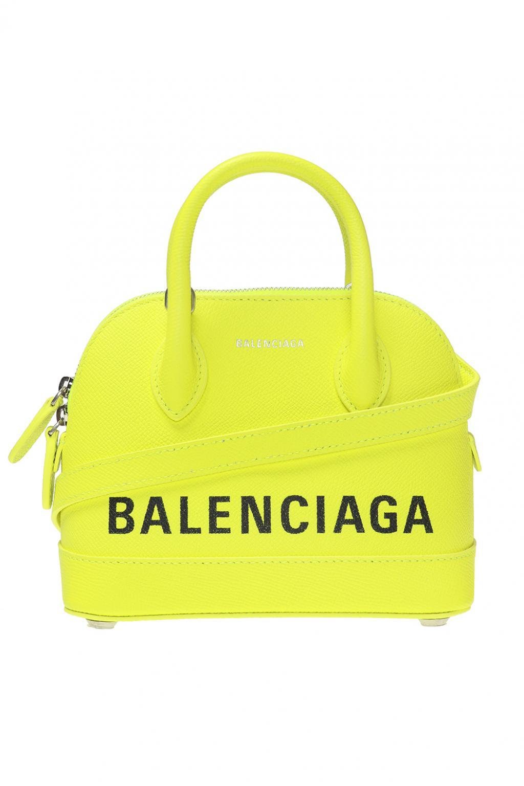 Balenciaga Leather Logo-printed Shoulder Bag in Neon (Yellow) | Lyst