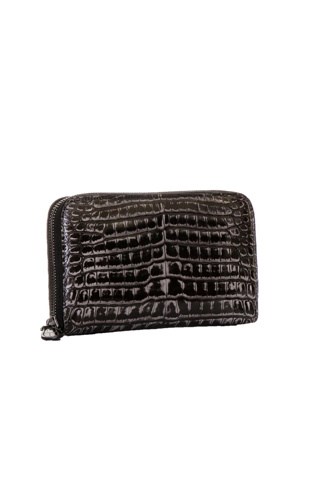 Bottega Veneta Leather Black Crocodile Zip Around Wallet Black - Lyst