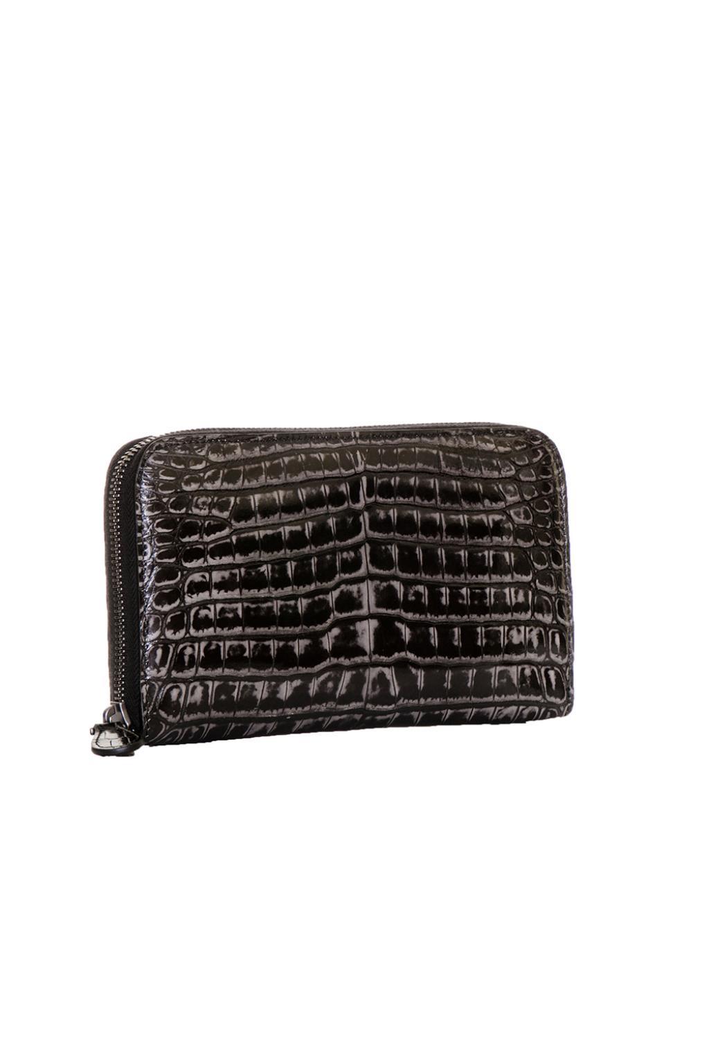 Bottega Leather Black Crocodile Zip Around Wallet Black Lyst