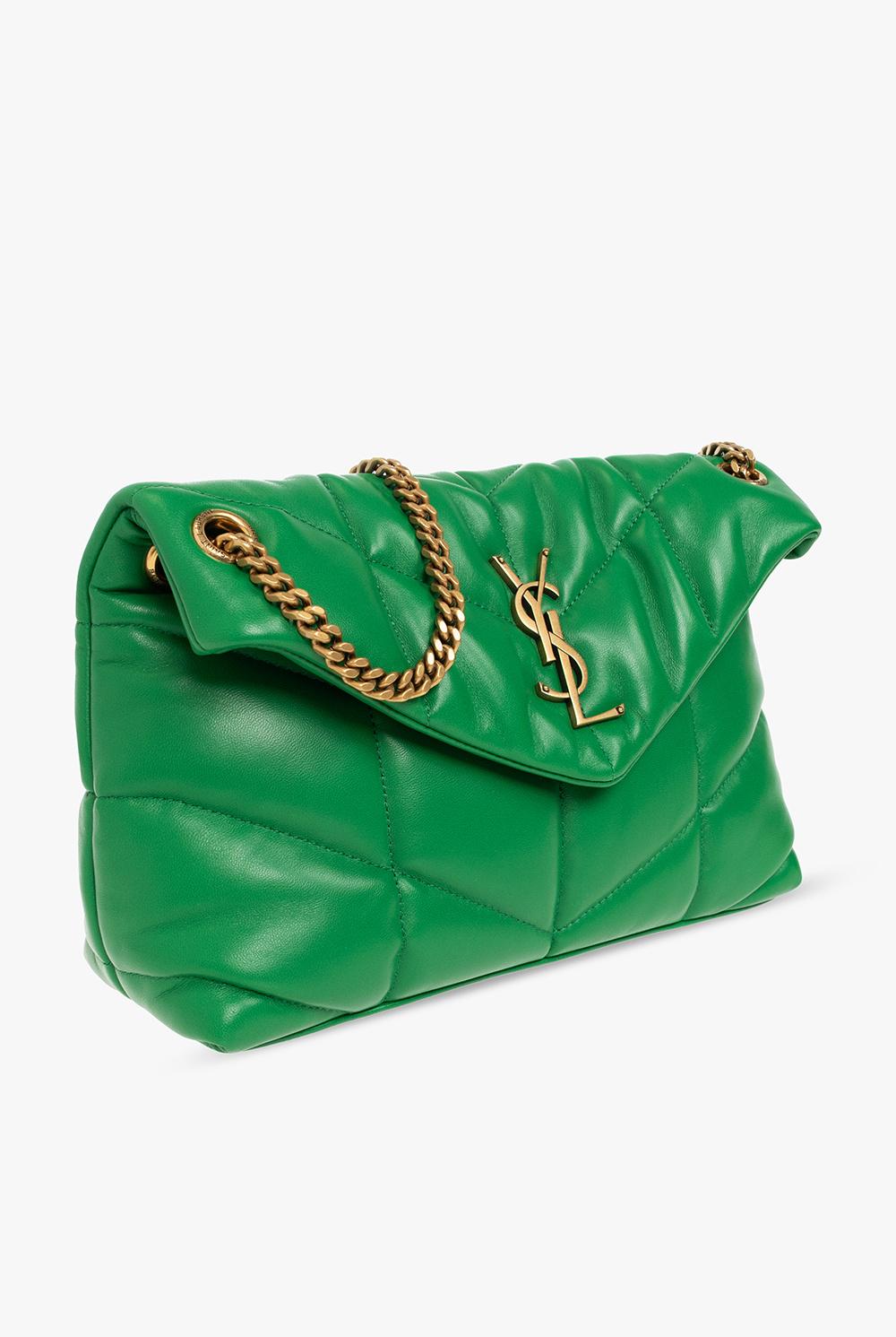 Saint Laurent Loulou Puffer Mini Leather Shoulder Bag in Green