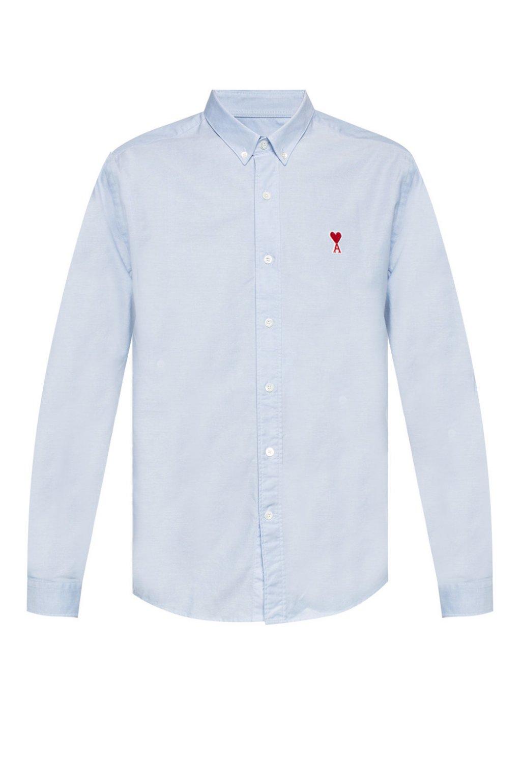 AMI Cotton Logo-embroidered Shirt in Light Blue (Blue) for Men - Lyst