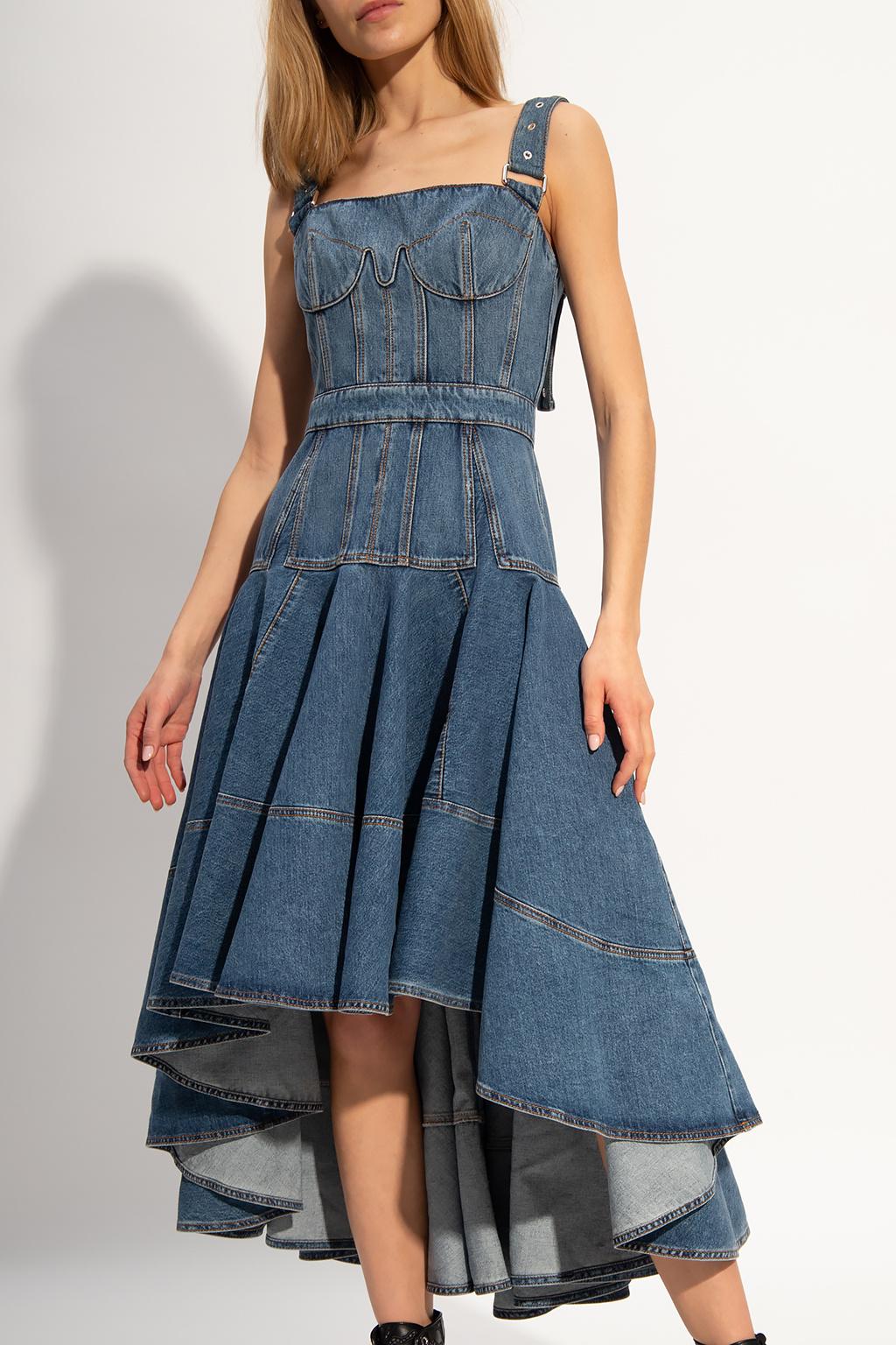 Alexander McQueen Denim Dress With Adjustable Straps in Blue | Lyst