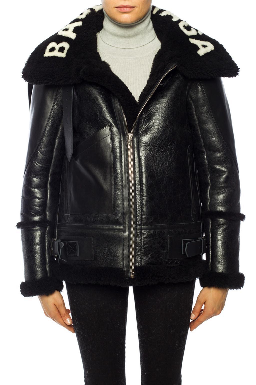 Balenciaga leather jacket with fur collar Clearance
