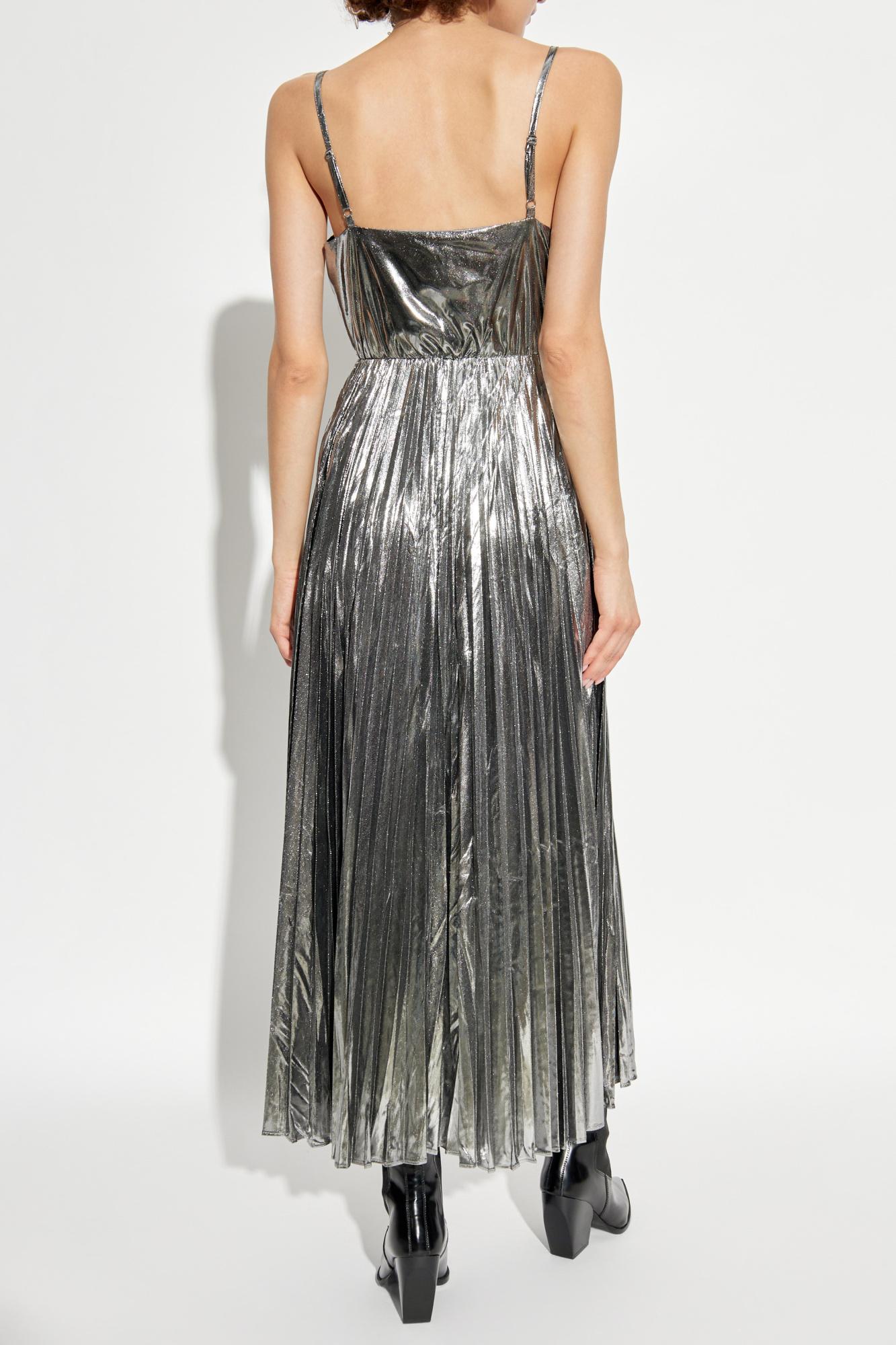 spark 2-in-1 pleated maxi dress Gold Lurex Dress - Metallic Maxi Dress - Pleated Sleeveless Dress
