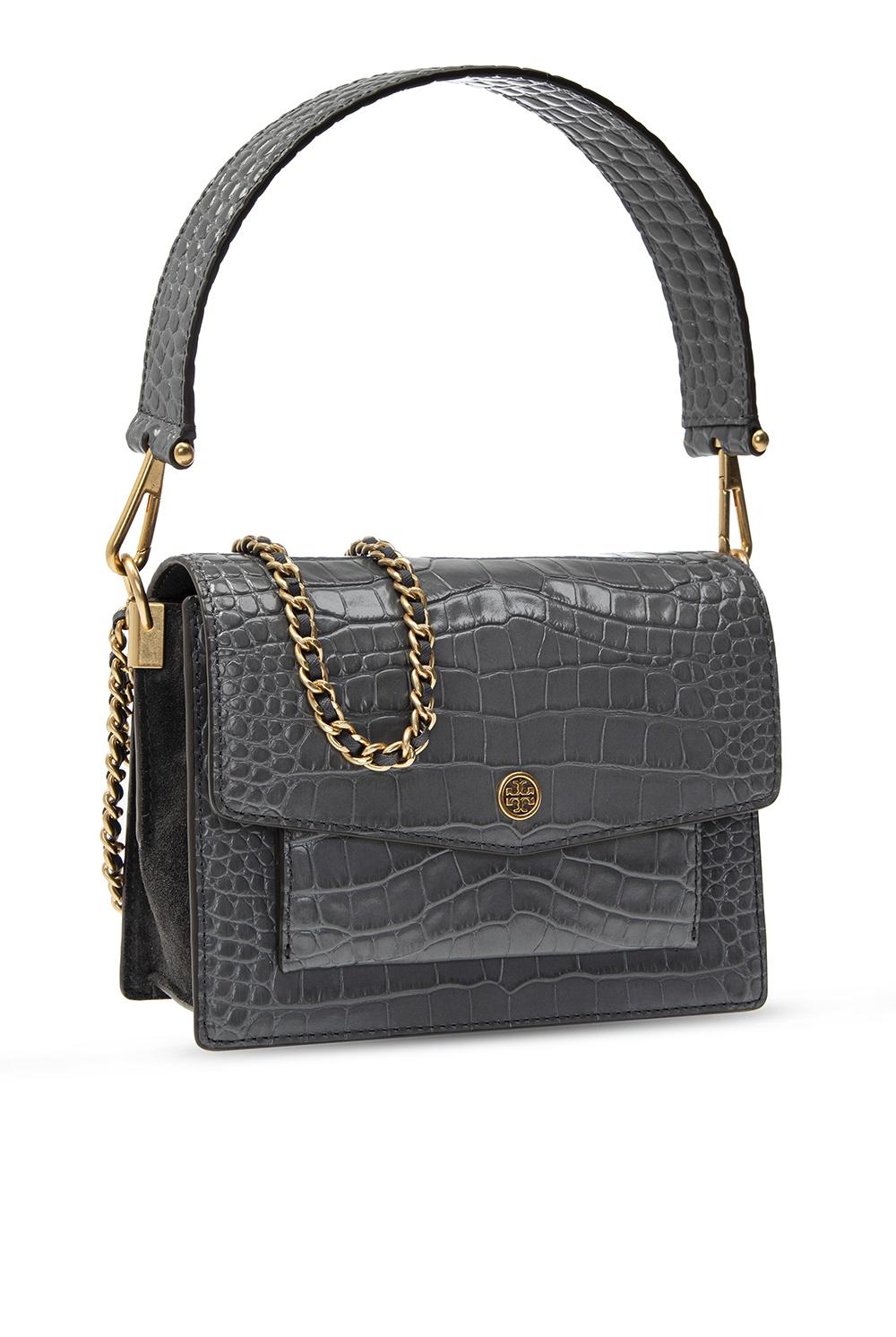 Tory Burch Leather Logo Shoulder Bag in Grey (Grey) Lyst