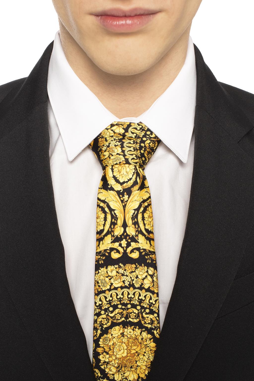 Versace Silk Baroque Pattern Tie in Black for Men Lyst