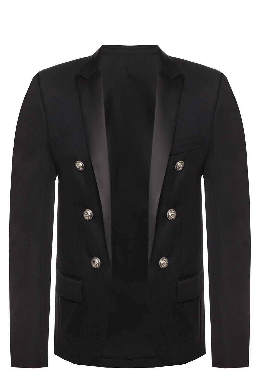 Balmain Silk Double-breasted Blazer in Black for Men - Lyst
