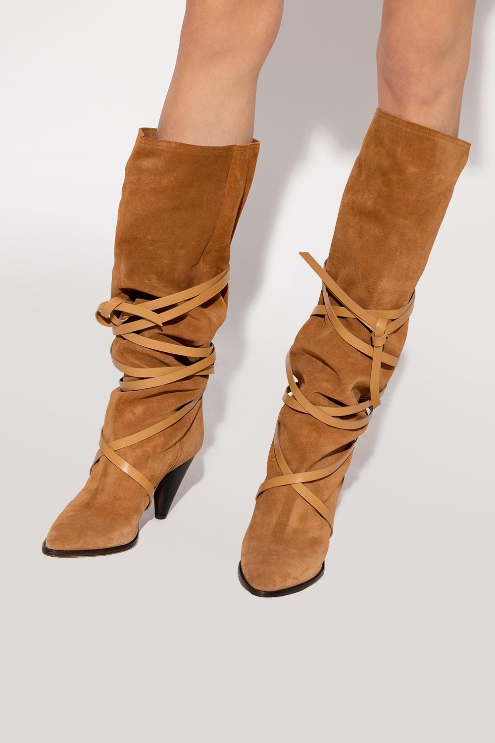 Isabel Marant 'lophie' Suede Heeled Knee-high Boots in Brown | Lyst