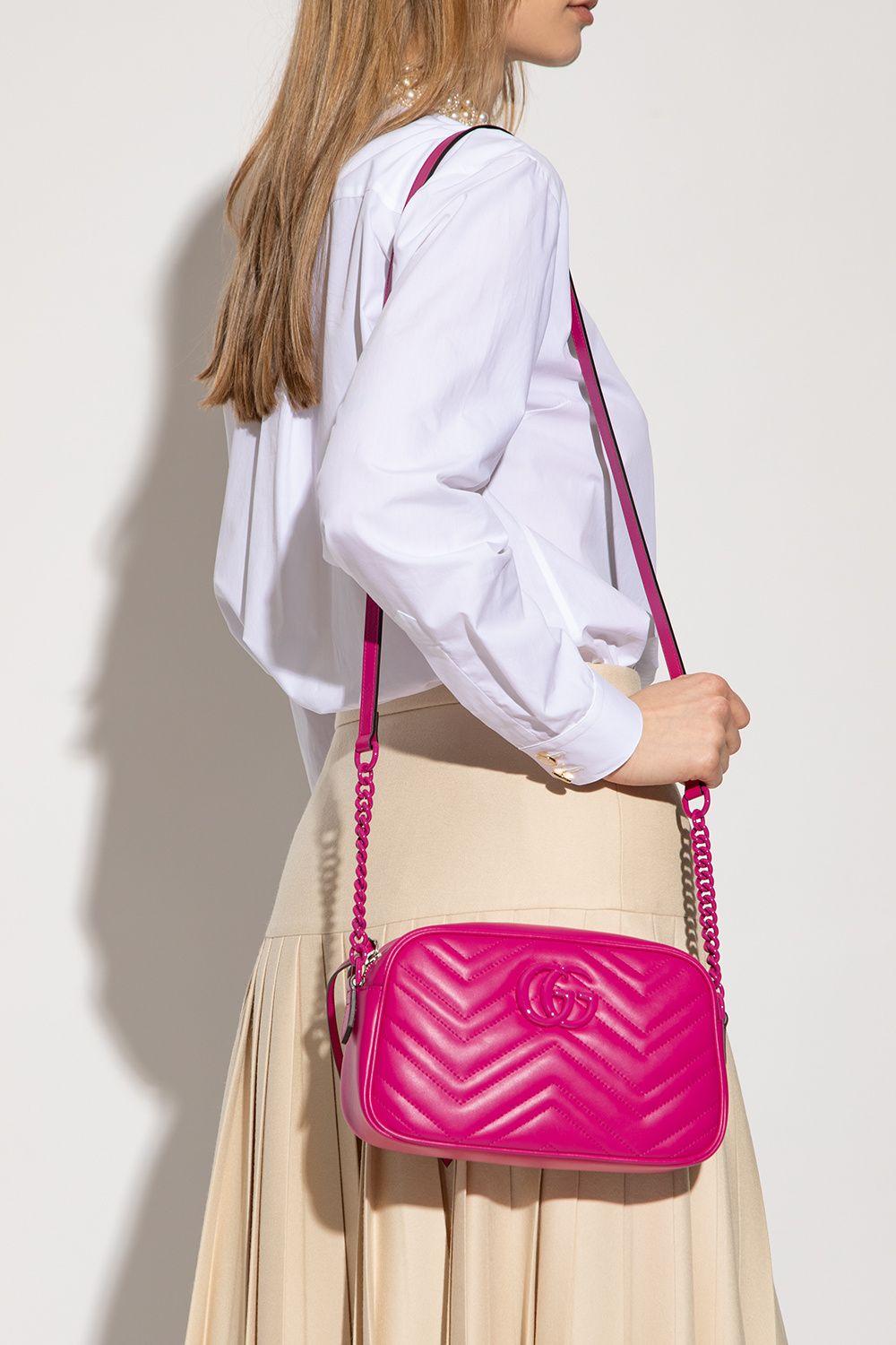 GUCCI Pink Quilted Leather GG Marmont Mini Matelasse Shoulder Bag –  Theluxurysouq