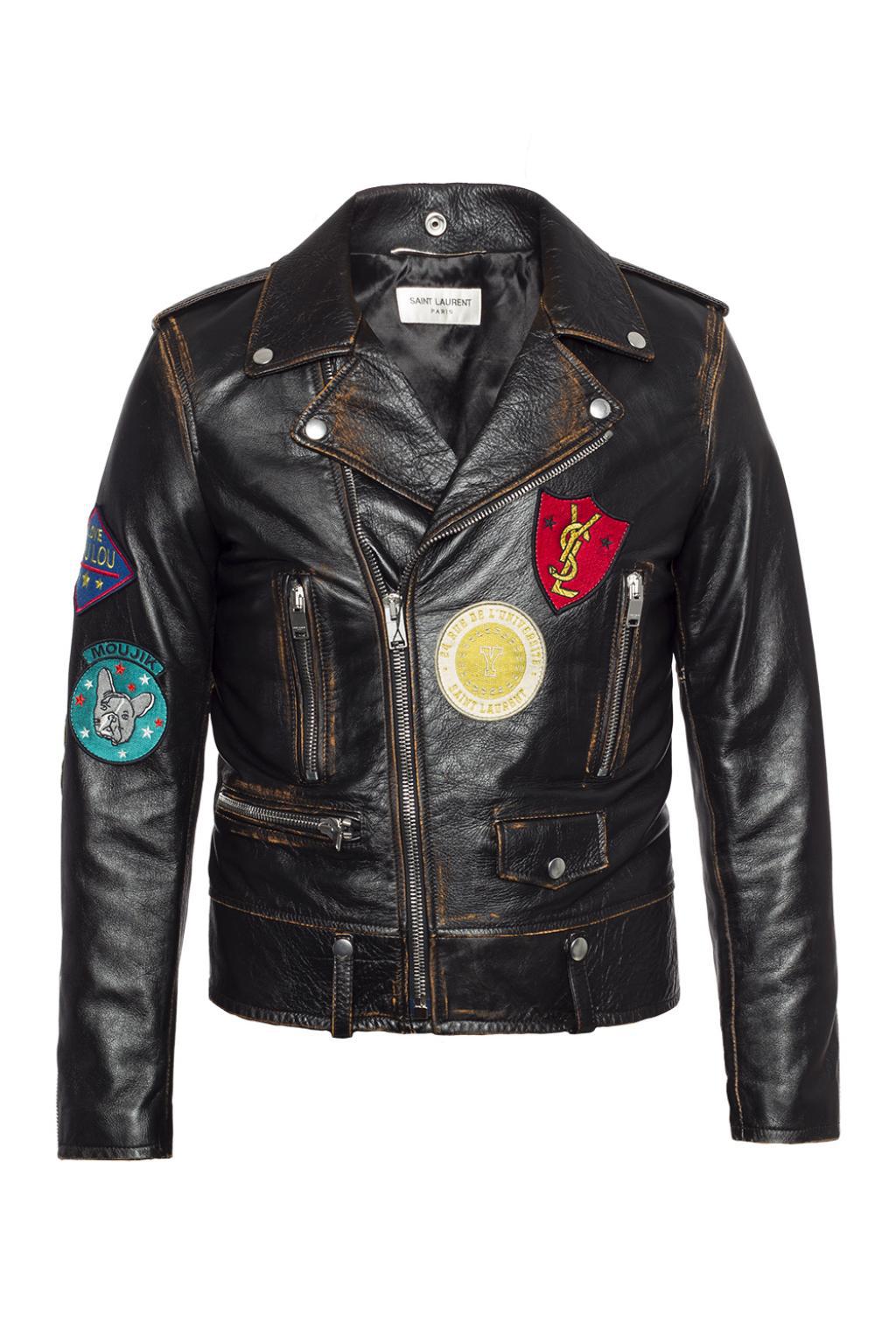 ysl patch leather jacket