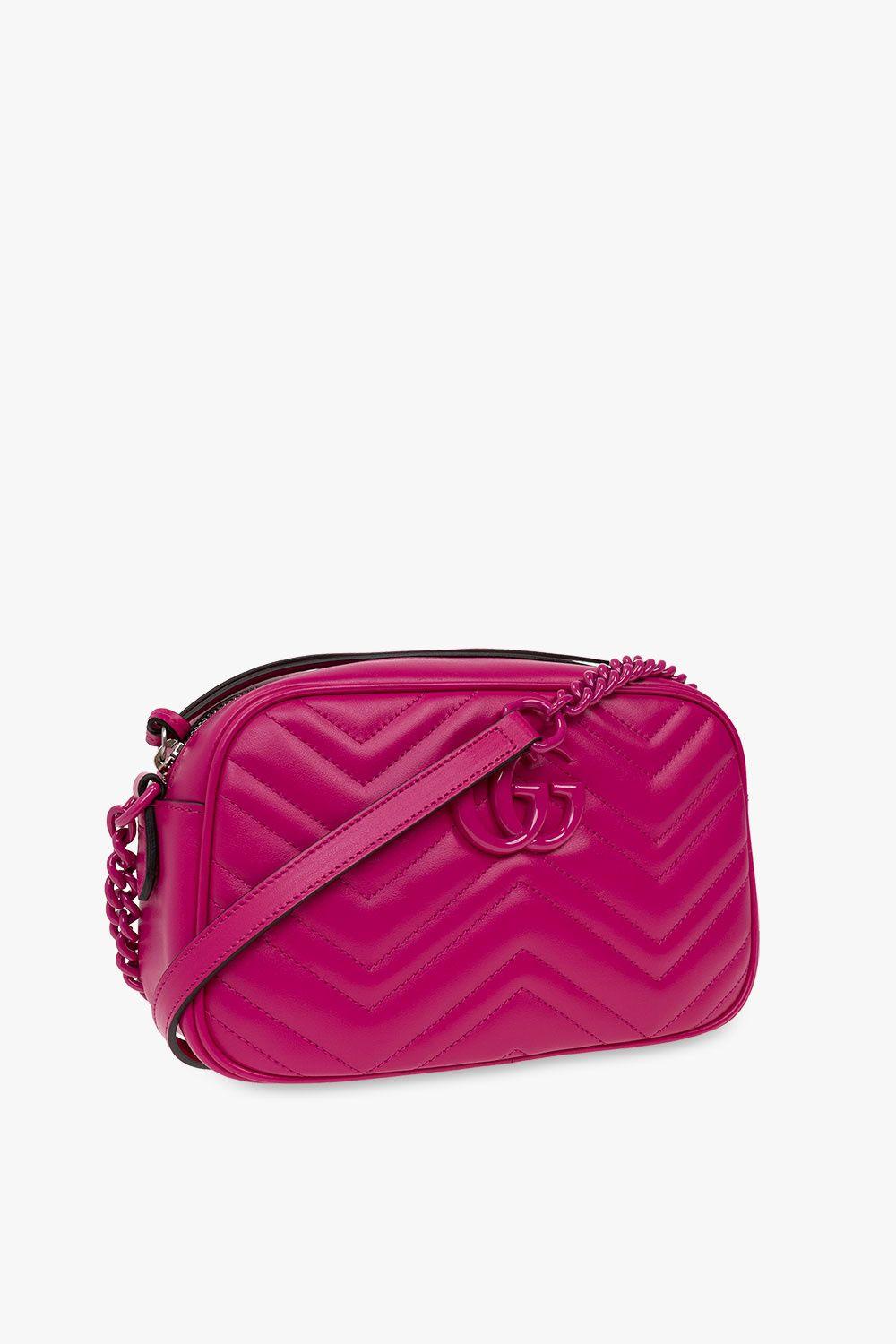 GUCCI Calfskin Matelasse Small GG Marmont Chain Shoulder Bag Perfect Pink  1281752