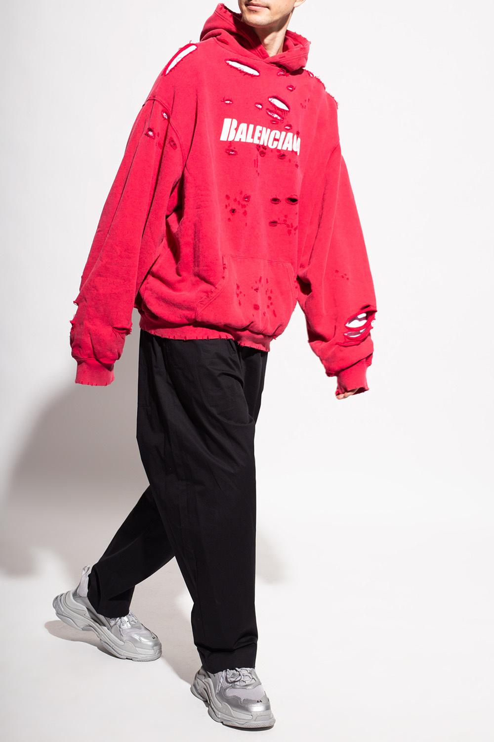 Balenciaga Cotton Sweatshirt With Holes in Red for Men - Lyst