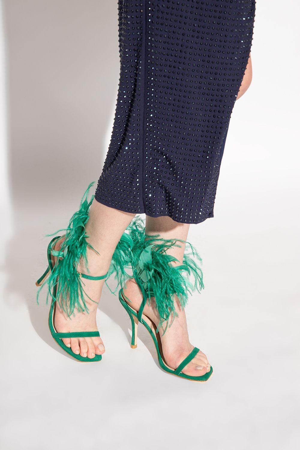 Stuart Weitzman 'plume' Heeled Sandals With Feathers in Green | Lyst
