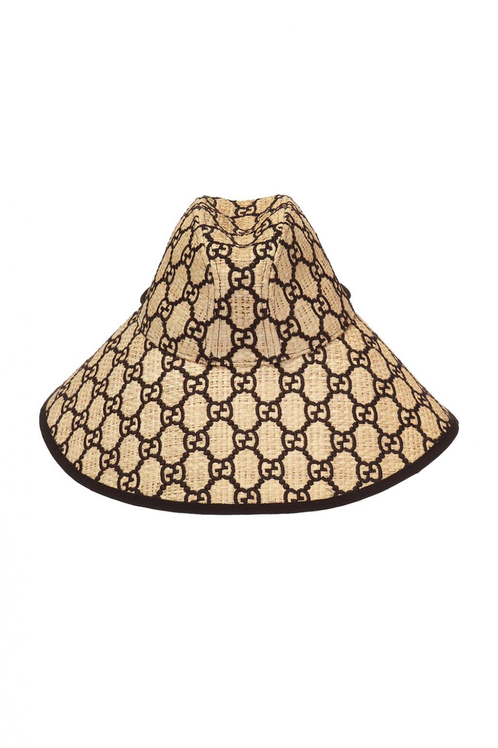 Gucci Cotton GG Raffia Wide Brim Hat in Brown - Lyst