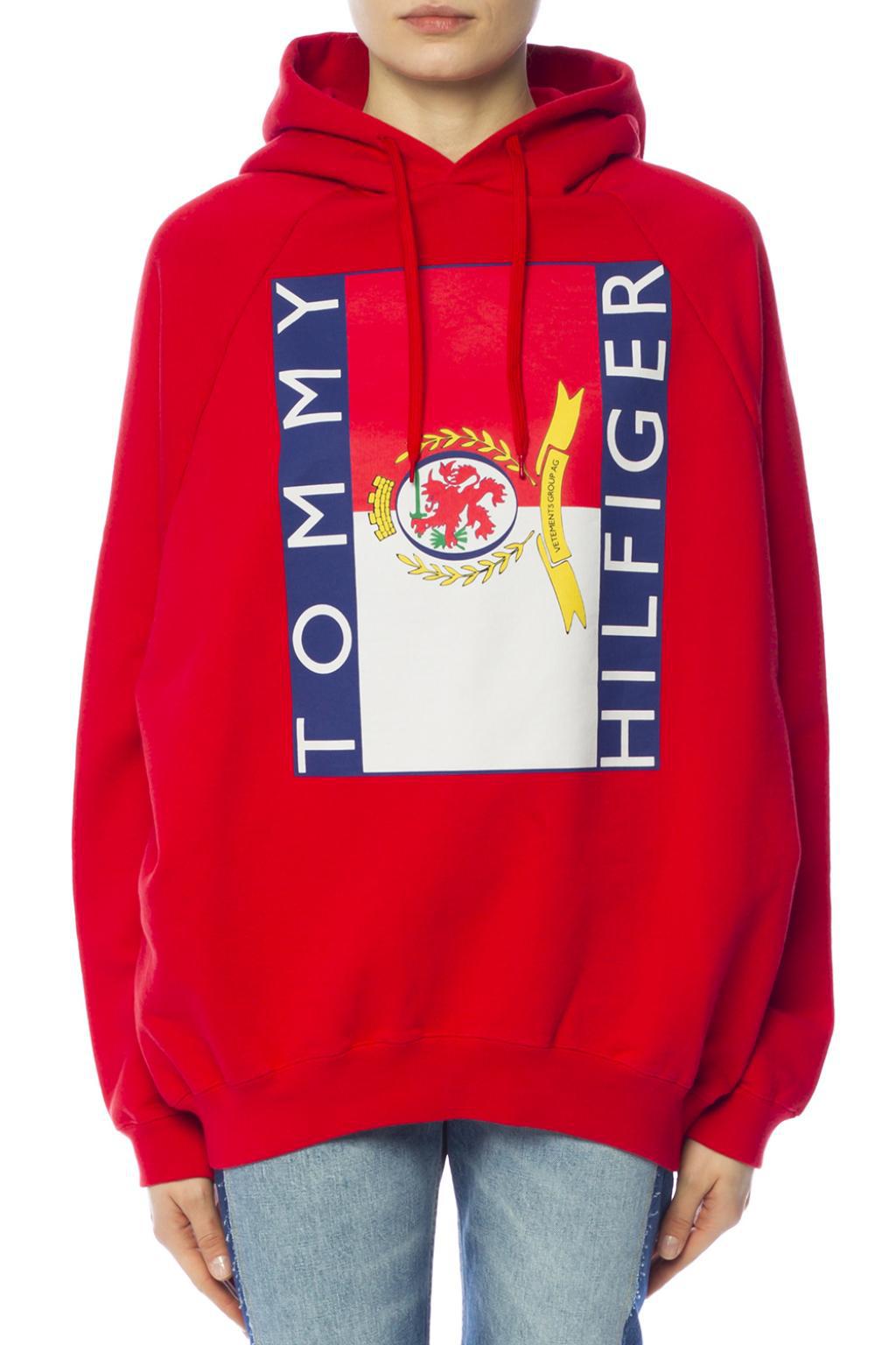 Vetements + Tommy Hilfiger Printed French Cotton-blend Terry Hoodie Red