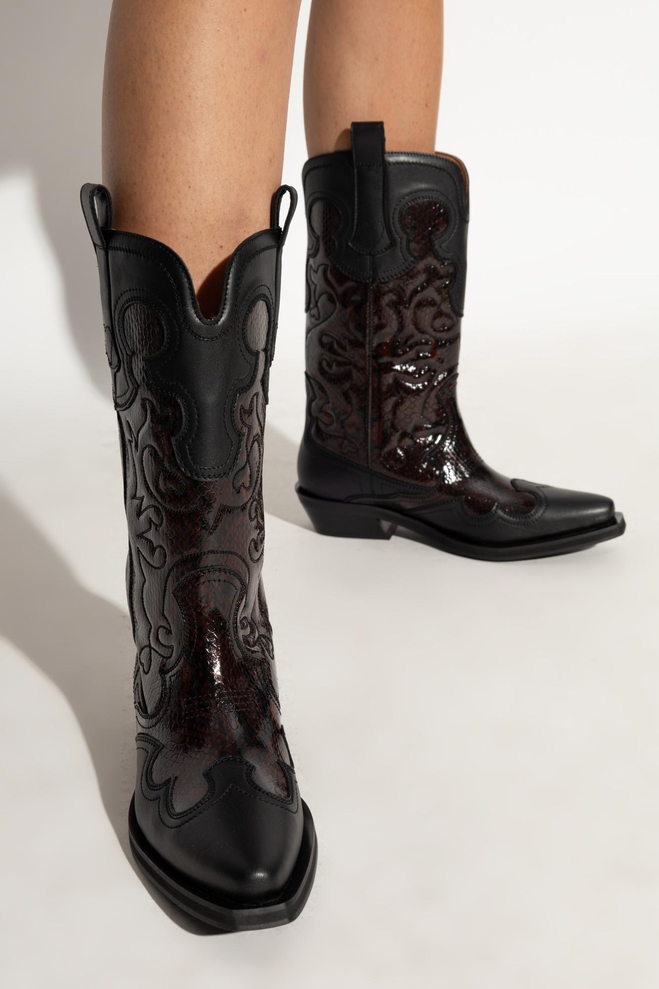 Ganni Cowboy Boots With Stitching in Black Lyst UK