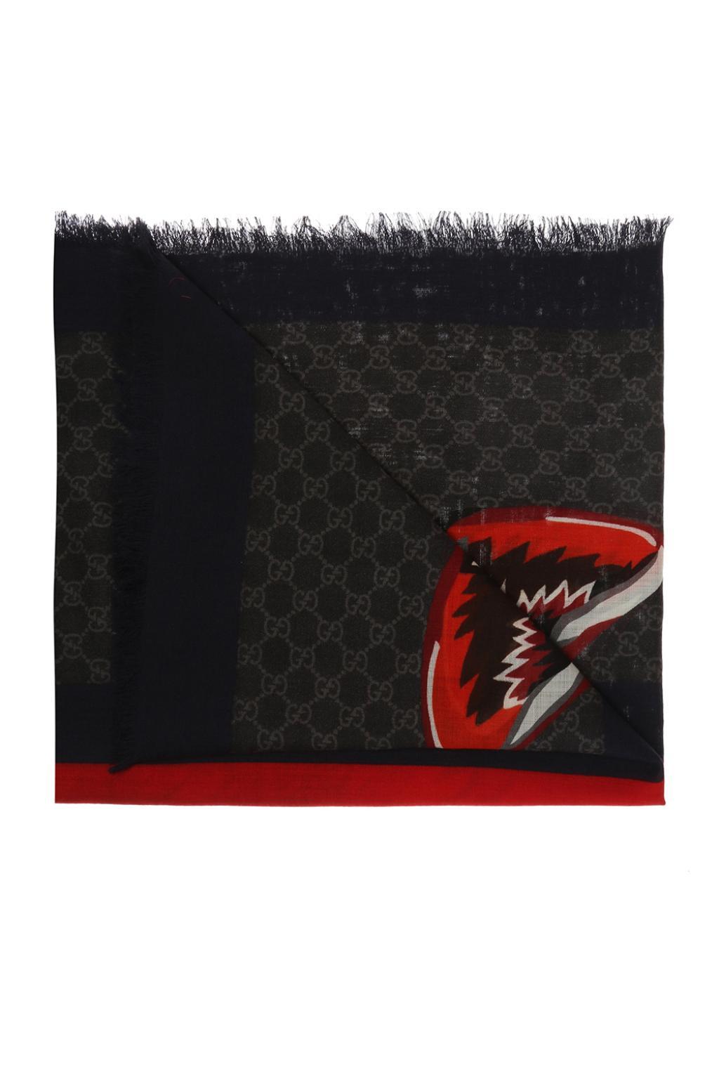 Gucci Wool Scarf With Wolf Head And 'web' Stripes Motives for Men - Lyst