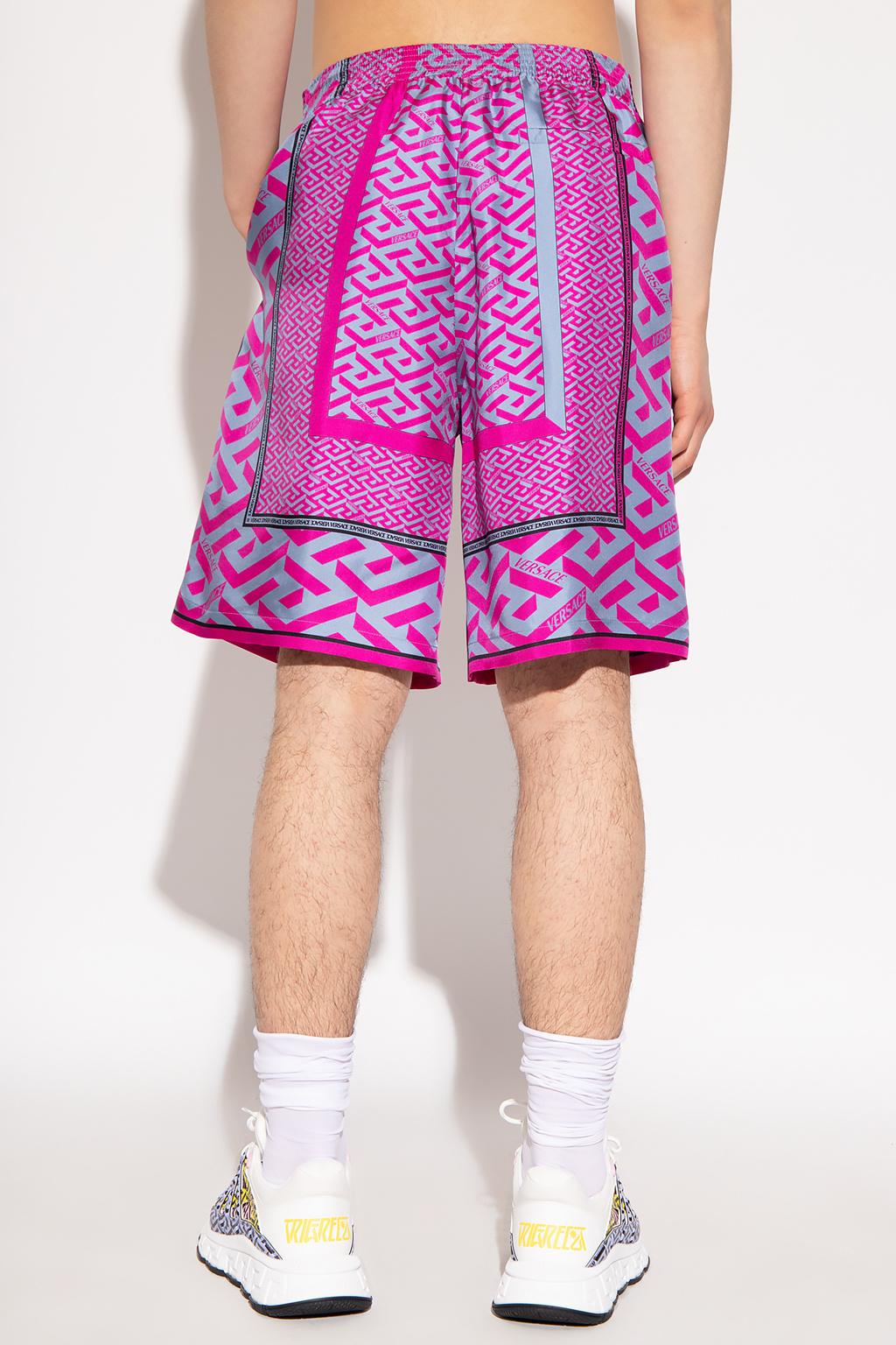 Mens Clothing Shorts Casual shorts Versace Greca-print Knee-length Shorts in Pink for Men 