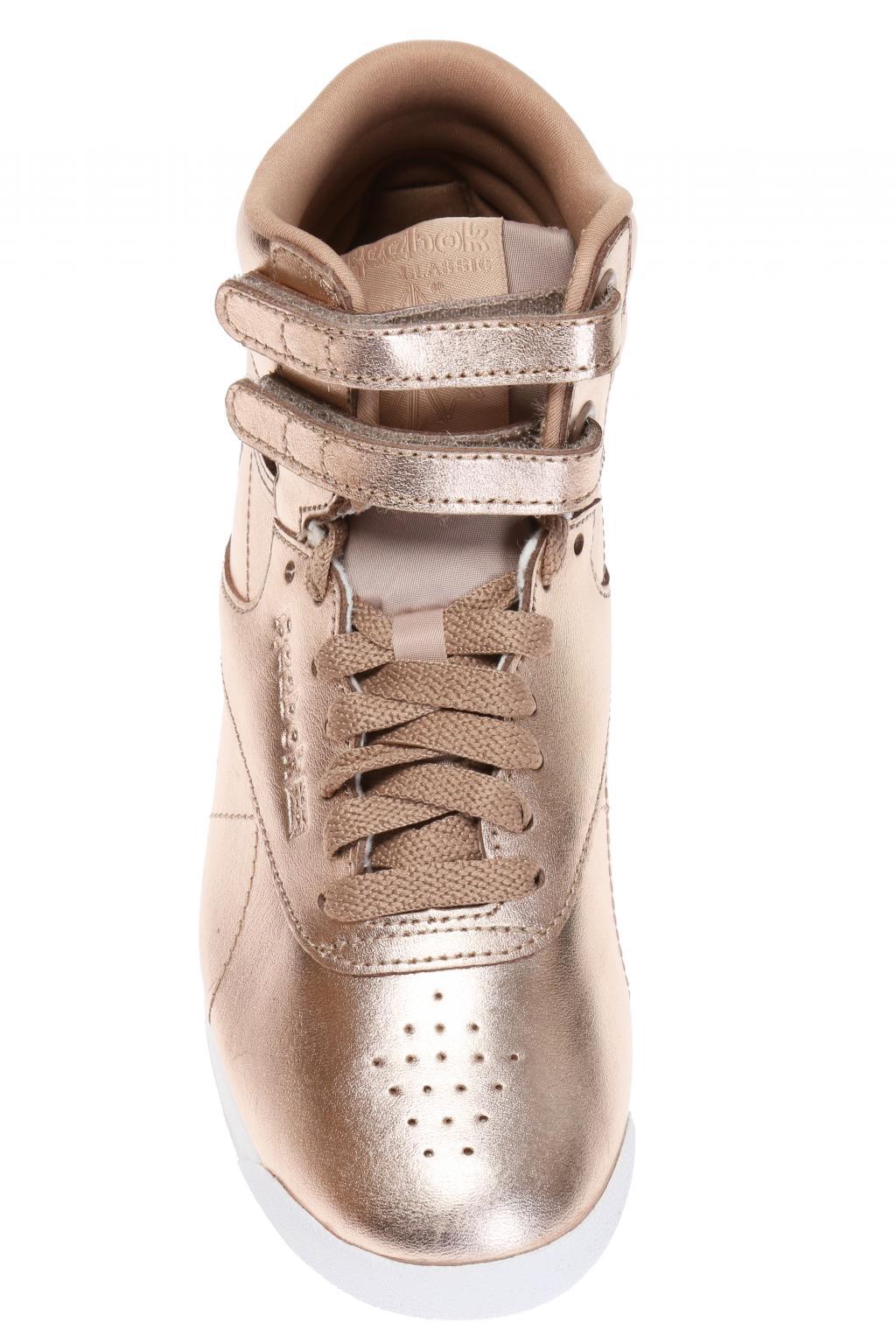 Reebok Suede 'freestyle Hi Metallic' Sneakers in Pink | Lyst