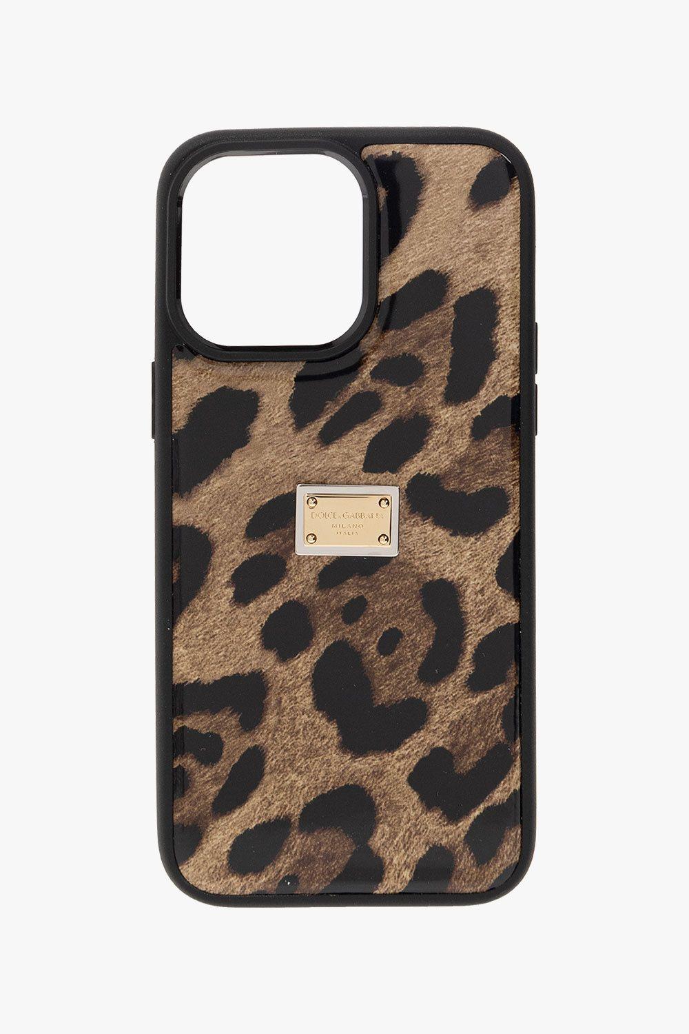 Dolce & Gabbana Leopard-print Polished Calfskin Iphone 14 Pro Max Cover in  Metallic