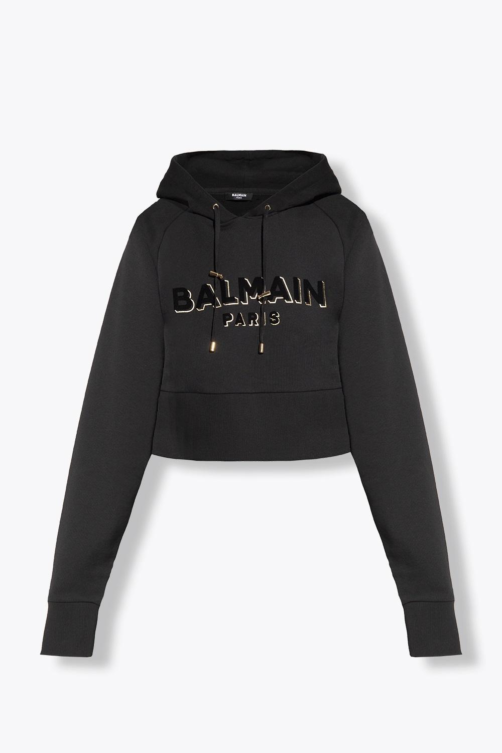 balmain cropped logo hoodie