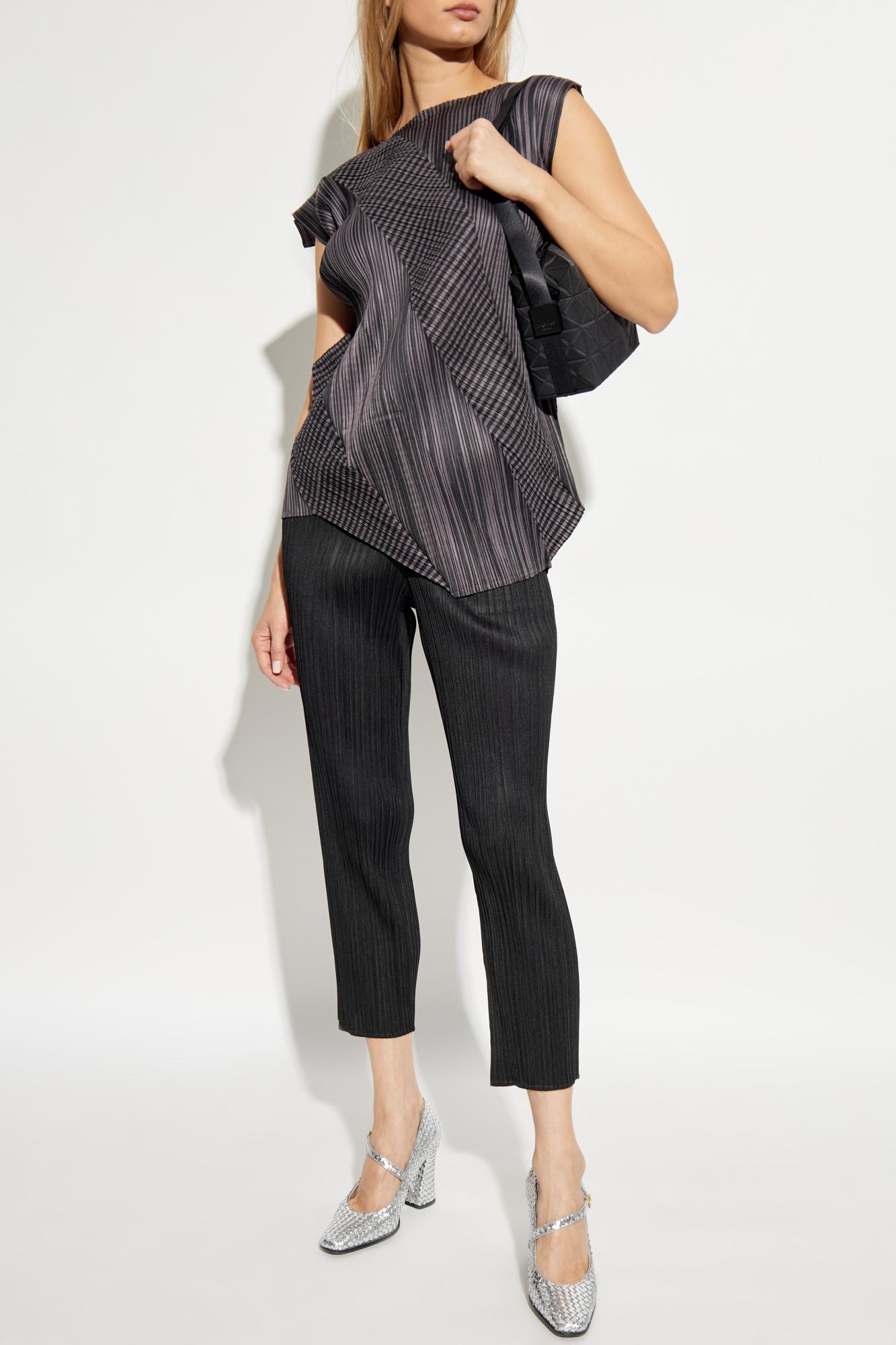 Pleats Please Issey Miyake Pleated Top With Asymmetrical Cut in