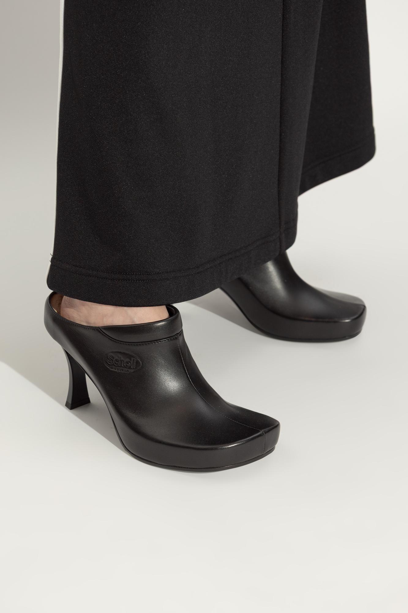 関税込【BALENCIAGA】x Scholl leather mules Black x Scholl leather mules in black - Balenciaga | Mytheresa