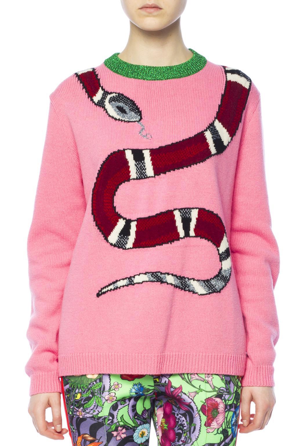 Gucci Wool Embroidered Snake Sweater in 