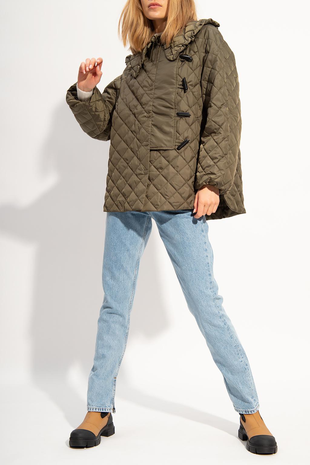 Ganni Quilted Jacket in Green | Lyst