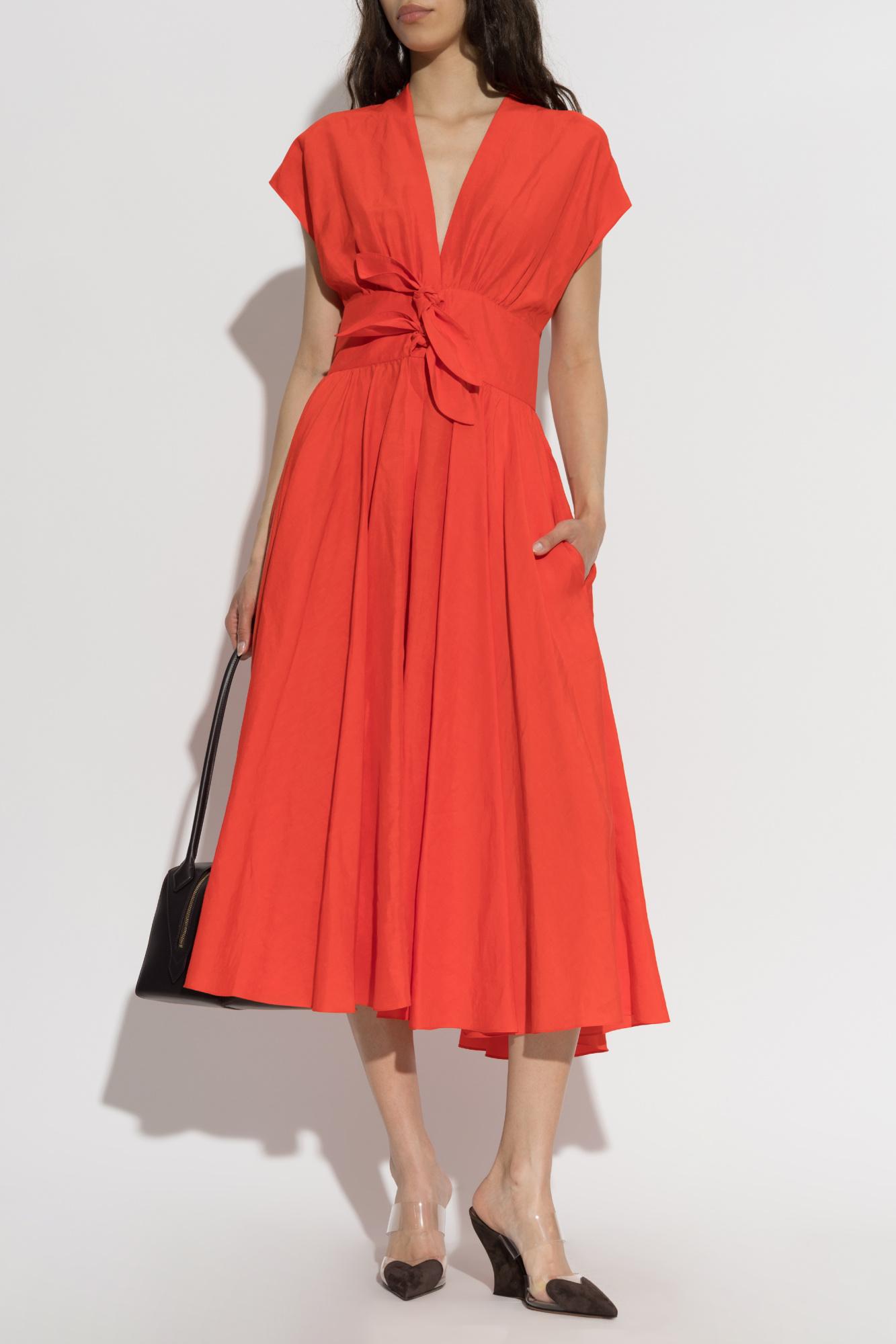 alaia red dress Raffia-Fringe Tiered Midi Size 40 Celebrity Owned statement bags and laser ALAA Red Dresses | FWRD