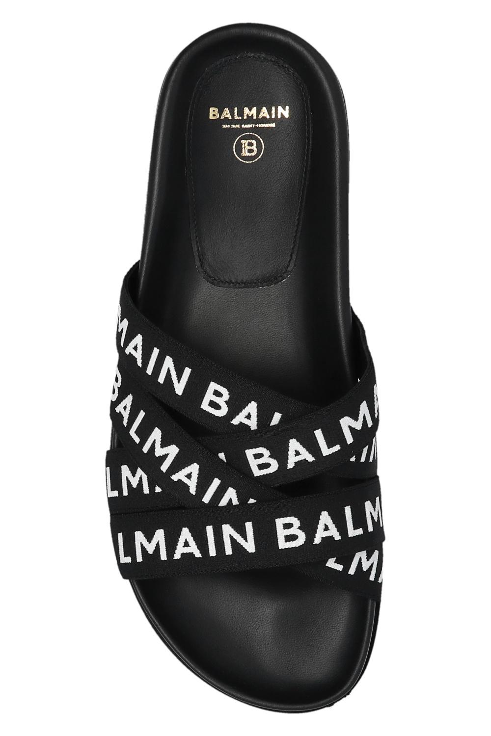 Balmain Slides With Logo in Black | Lyst