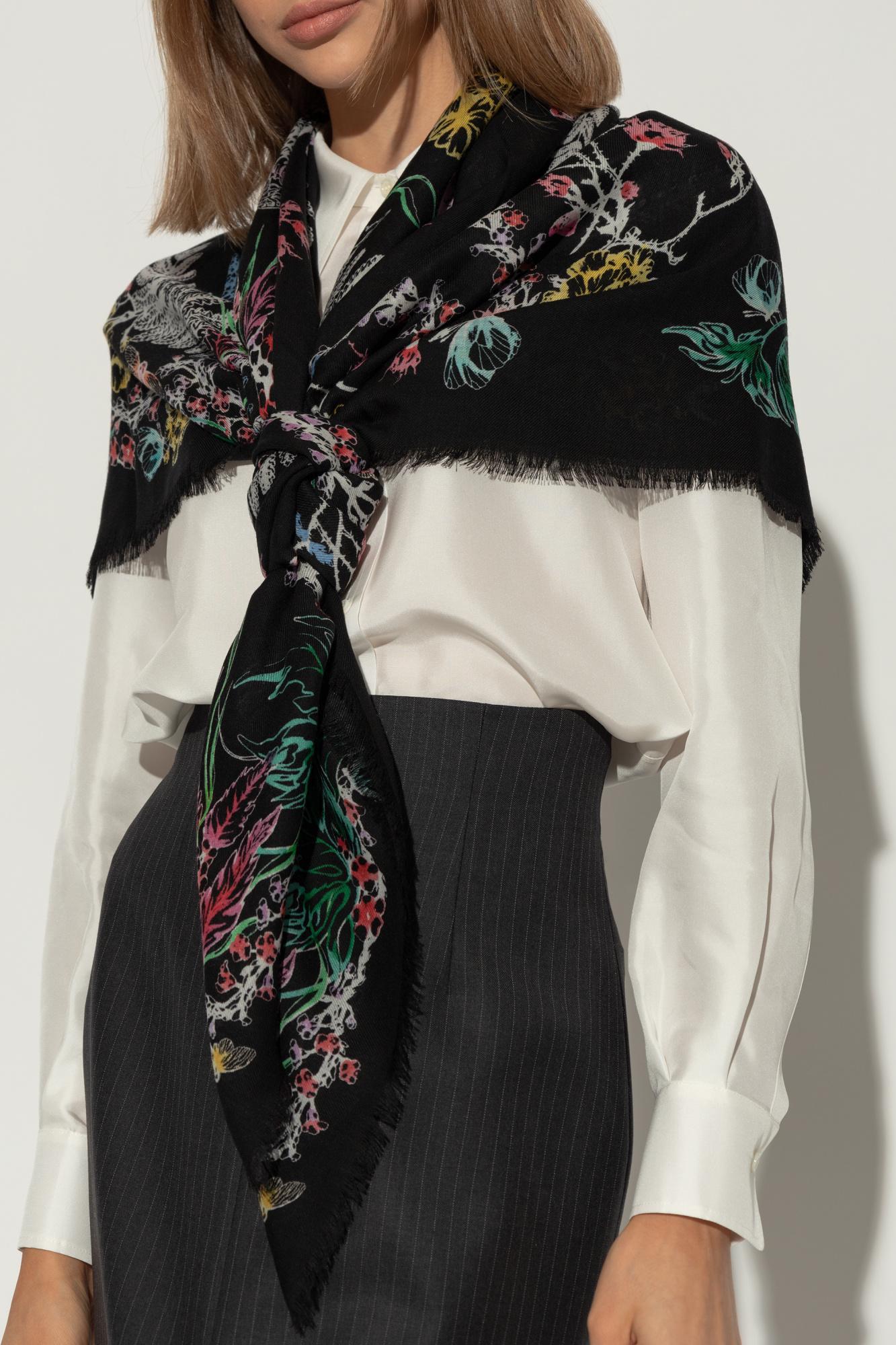 McQueen Scarf With Decorative Print in Black | Lyst