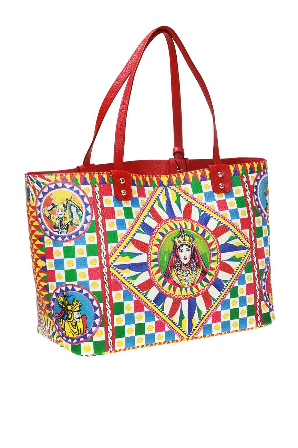 Dolce & Gabbana Beatrice Printed Leather Tote in Red | Lyst