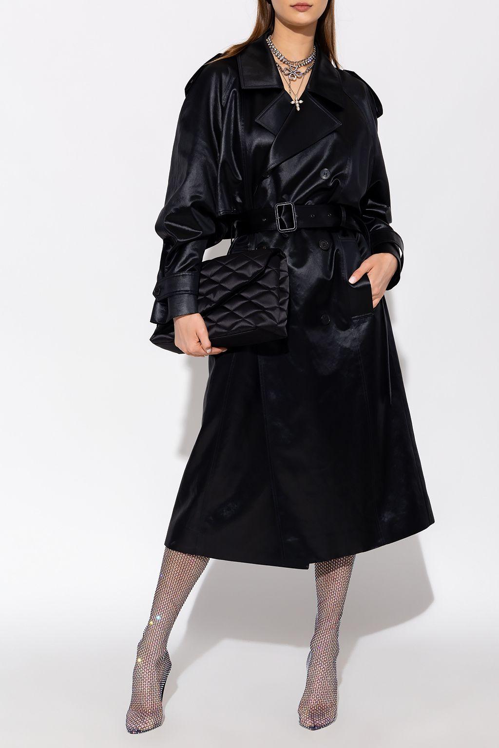 Black satin trench coat top