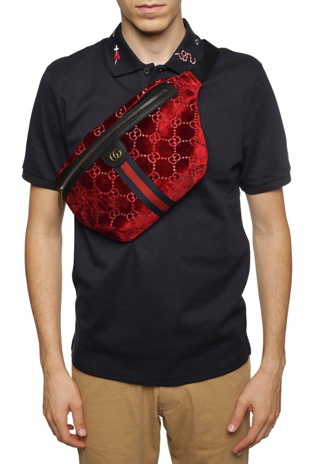 Gucci Velvet &#39;web&#39; Belt Bag in Red for Men - Lyst
