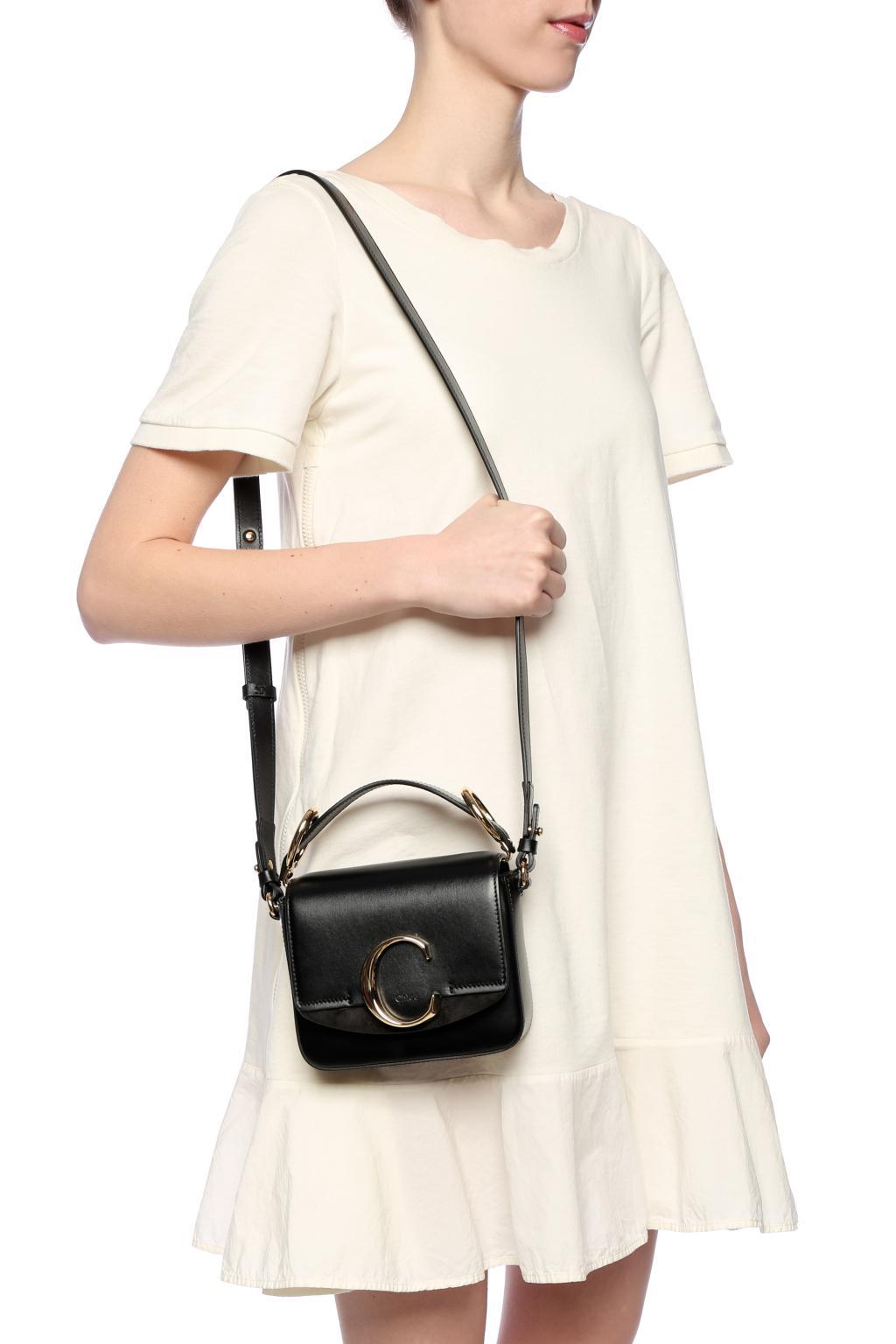 Chloé 'chloé C' Mini Leather Top Handle Bag in Black | Lyst